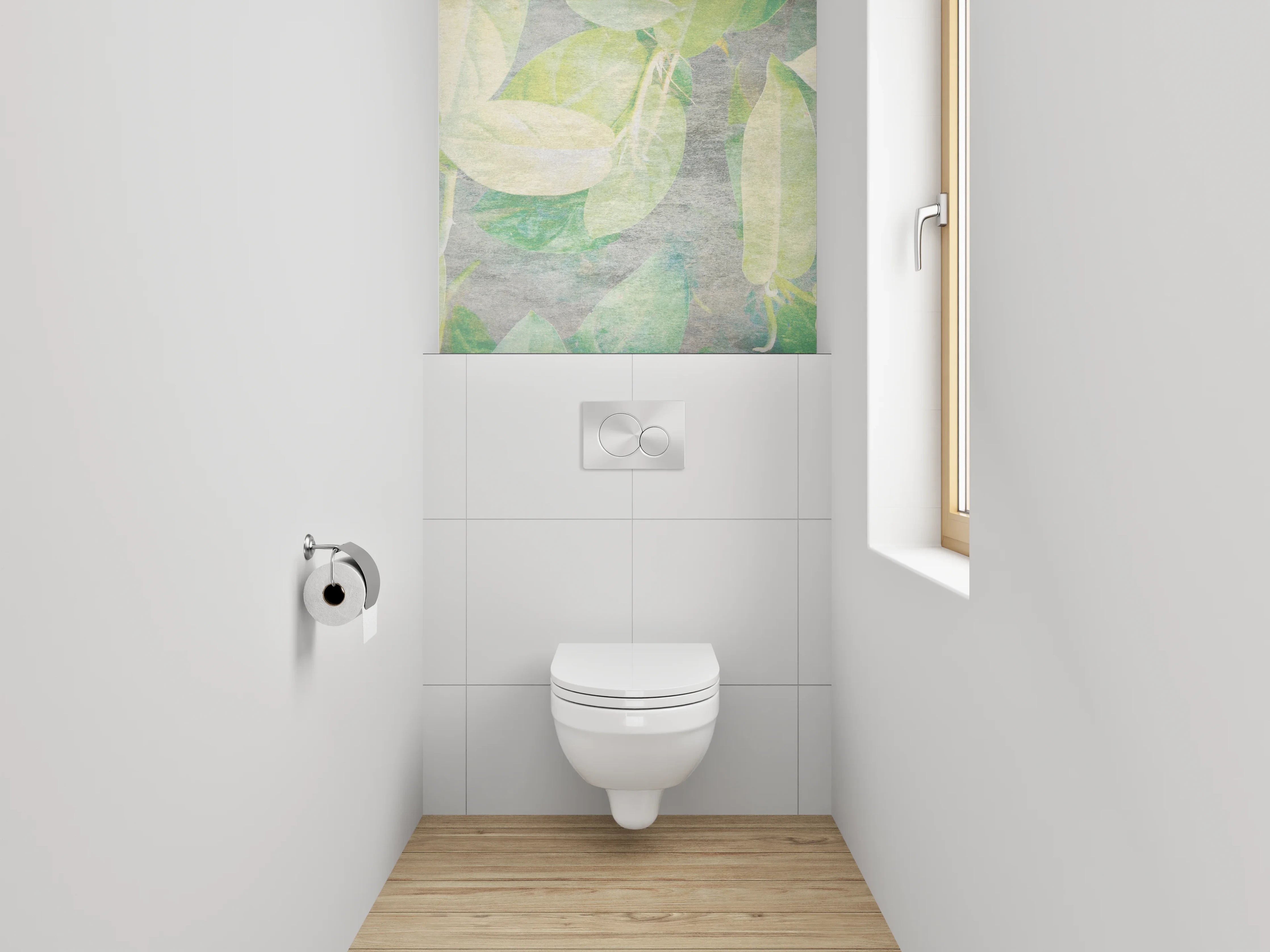 WC-Rückwand - Aquarell Blätter Muster Grün Beige
