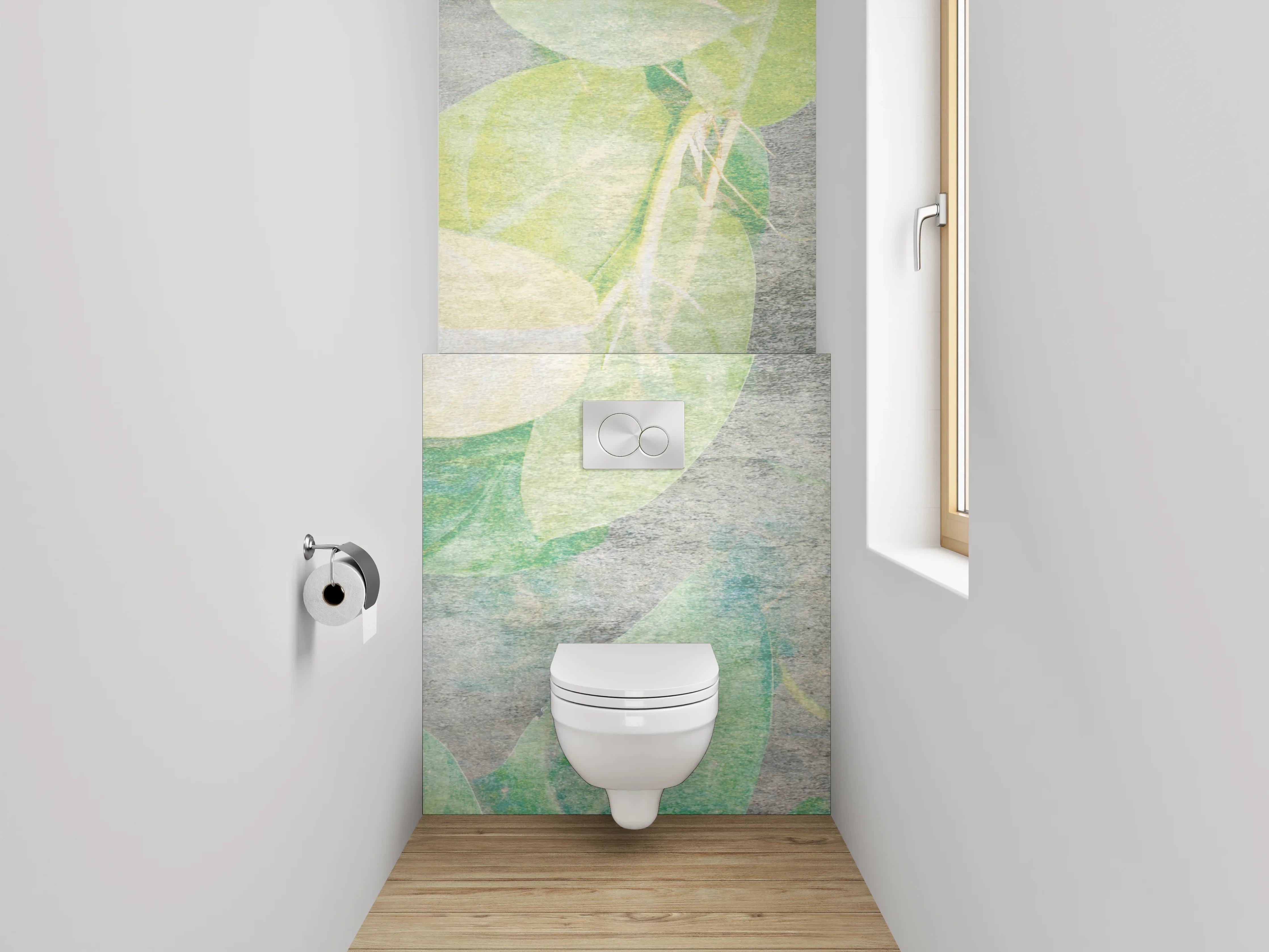 WC-Rückwand - Aquarell Blätter Muster Grün Beige