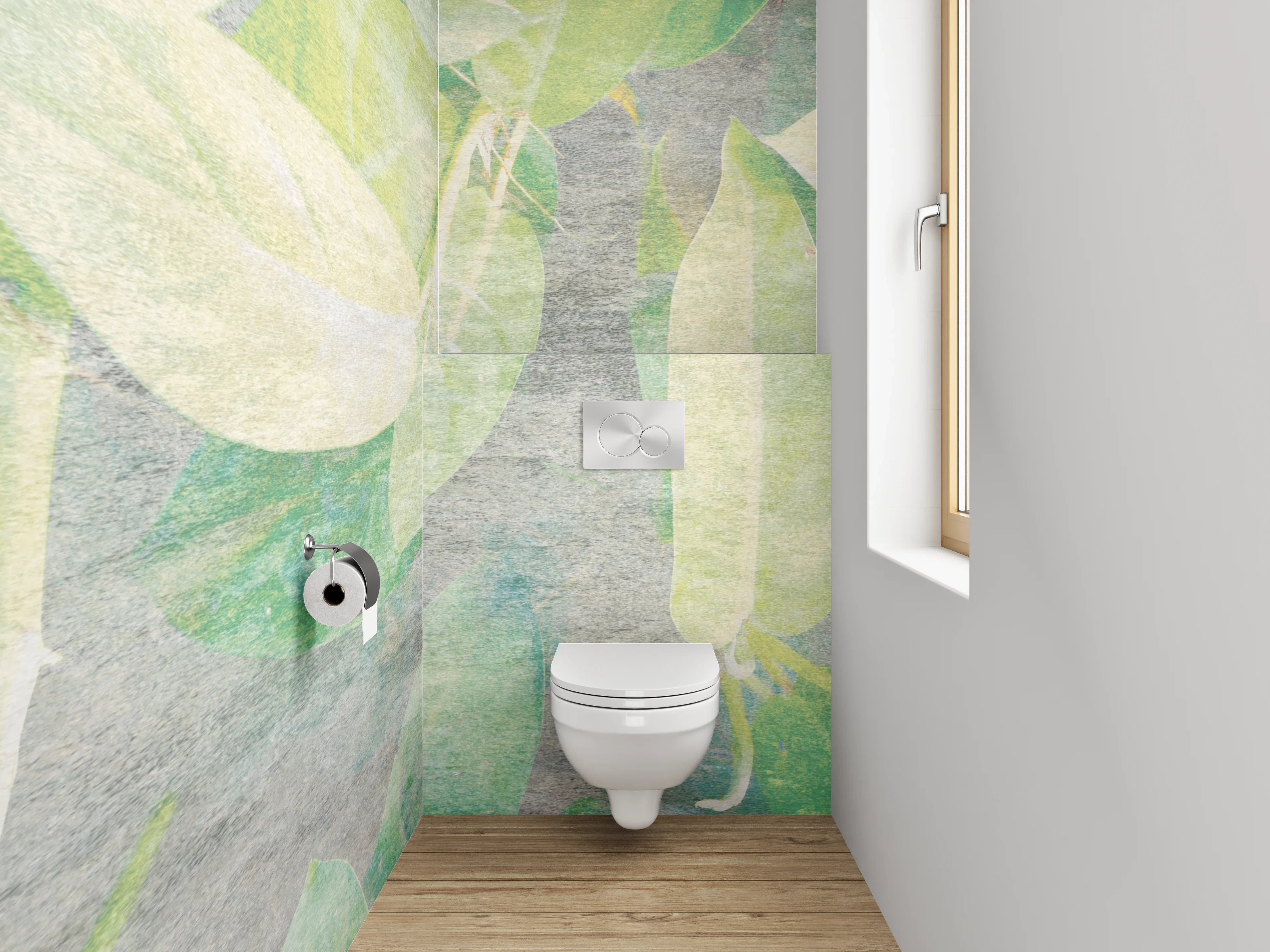 WC-Rückwand - Aquarell Blätter Muster Grün Beige