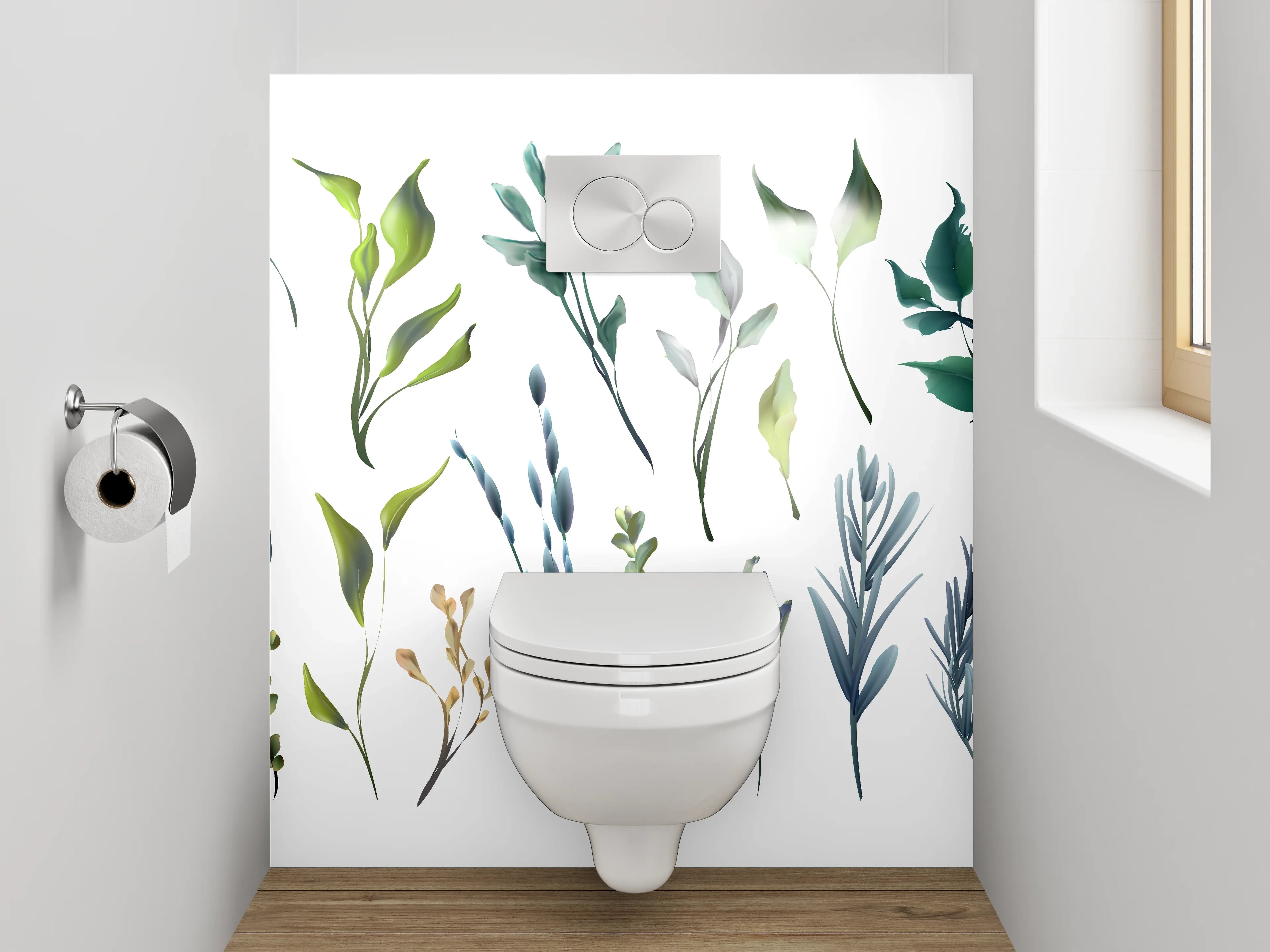 WC-Rückwand - Aquarell Blätter und Zweige