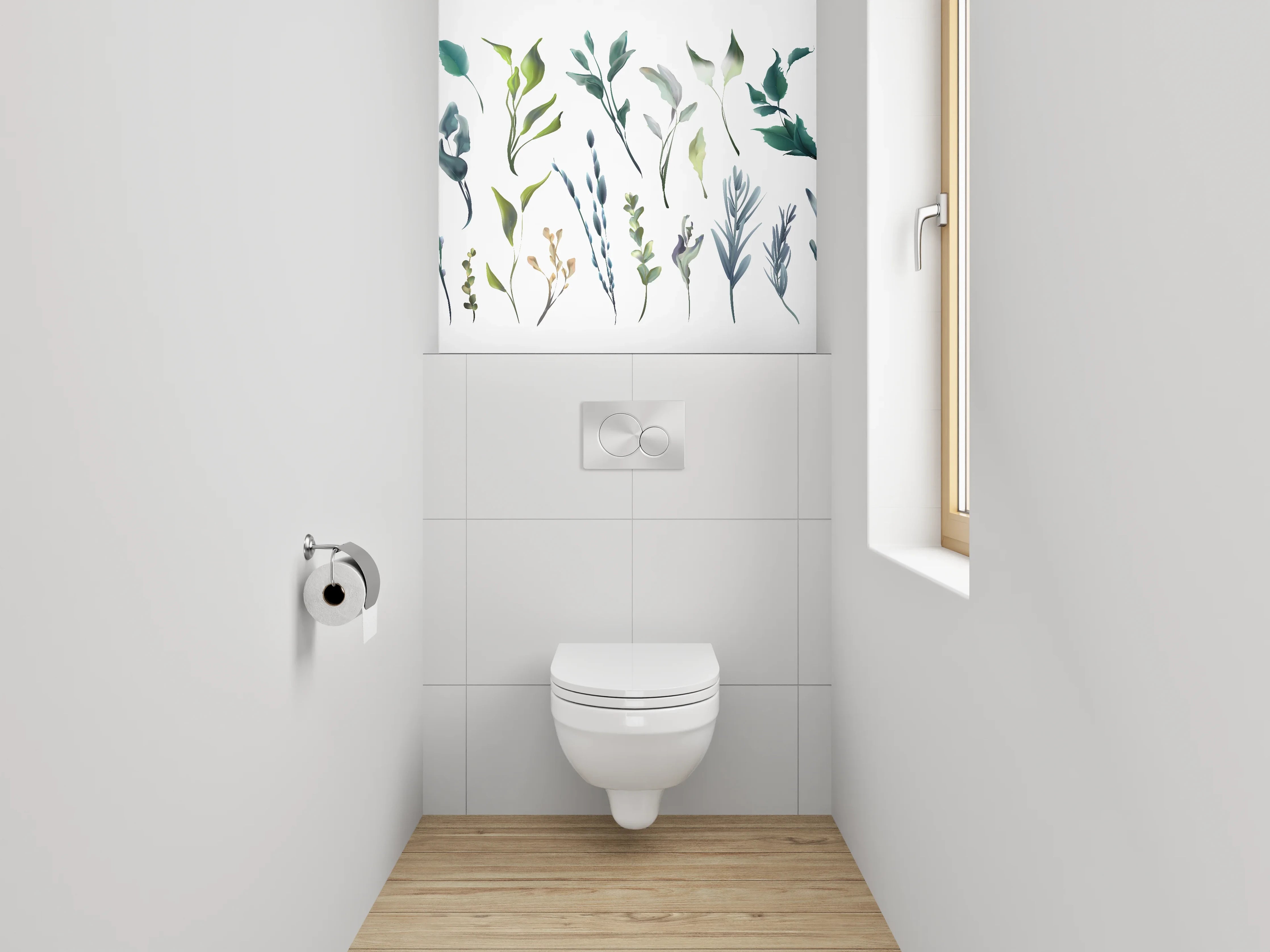 WC-Rückwand - Aquarell Blätter und Zweige