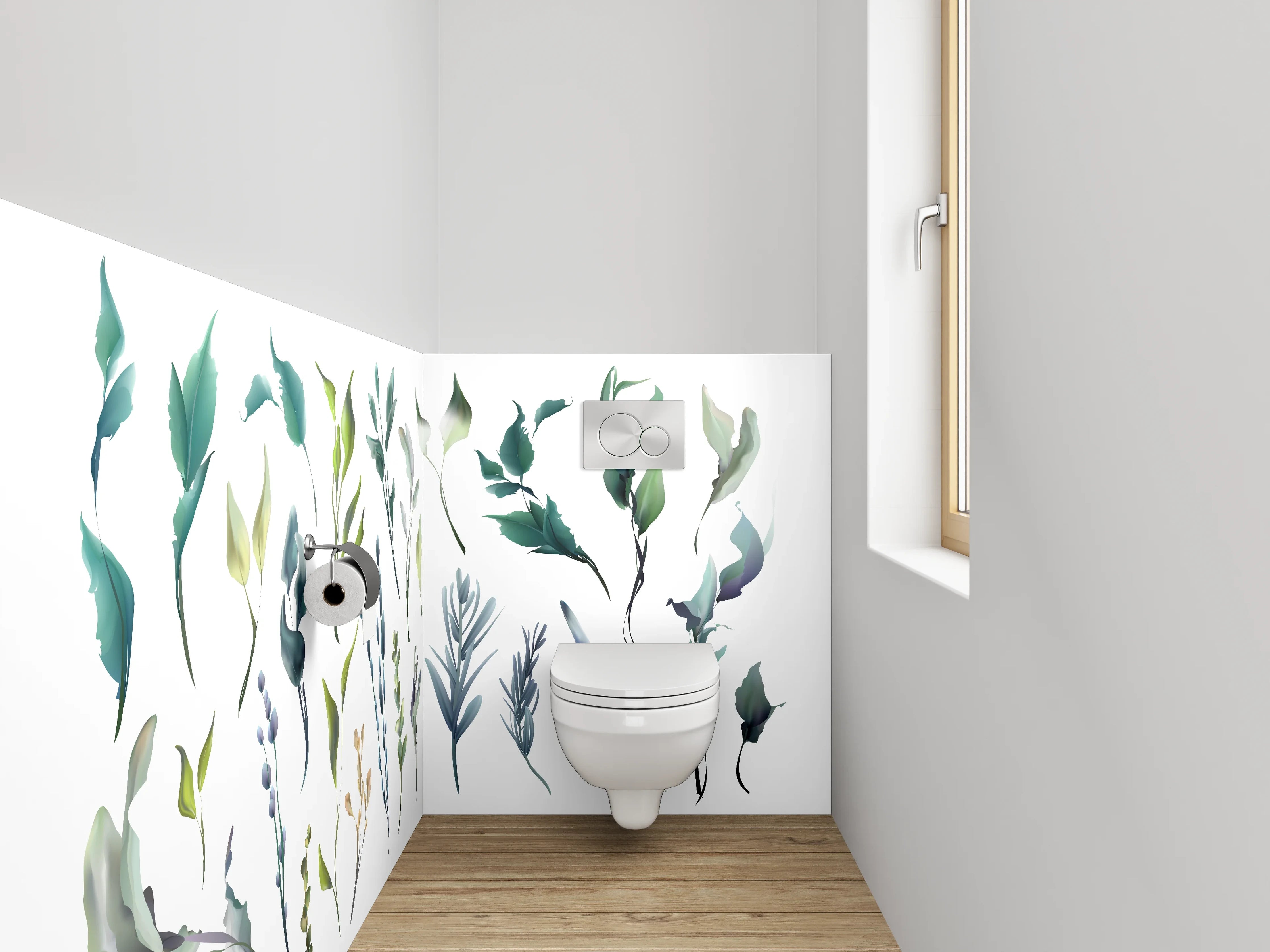WC-Rückwand - Aquarell Blätter und Zweige