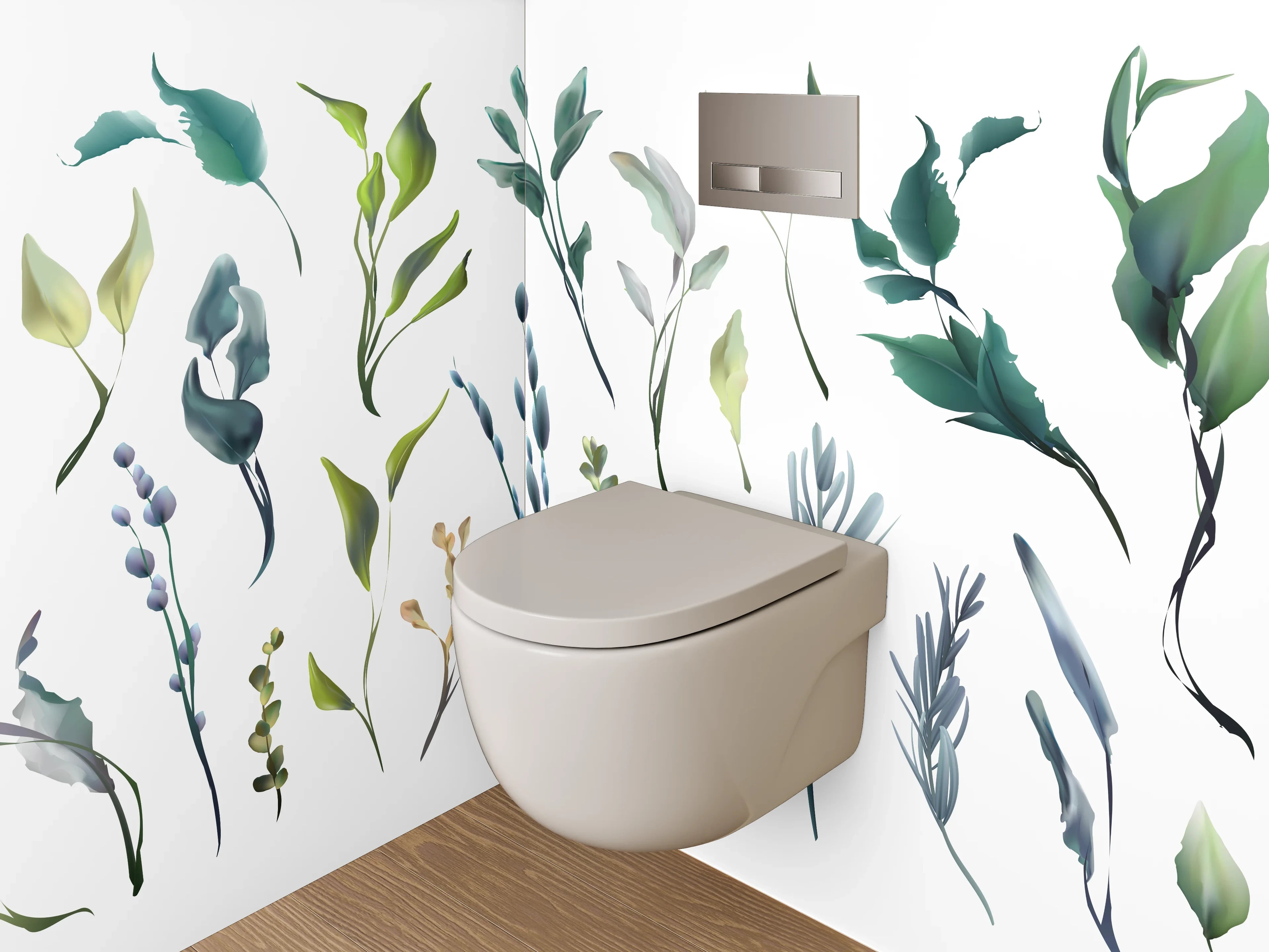 WC-Rückwand - Aquarell Blätter und Zweige