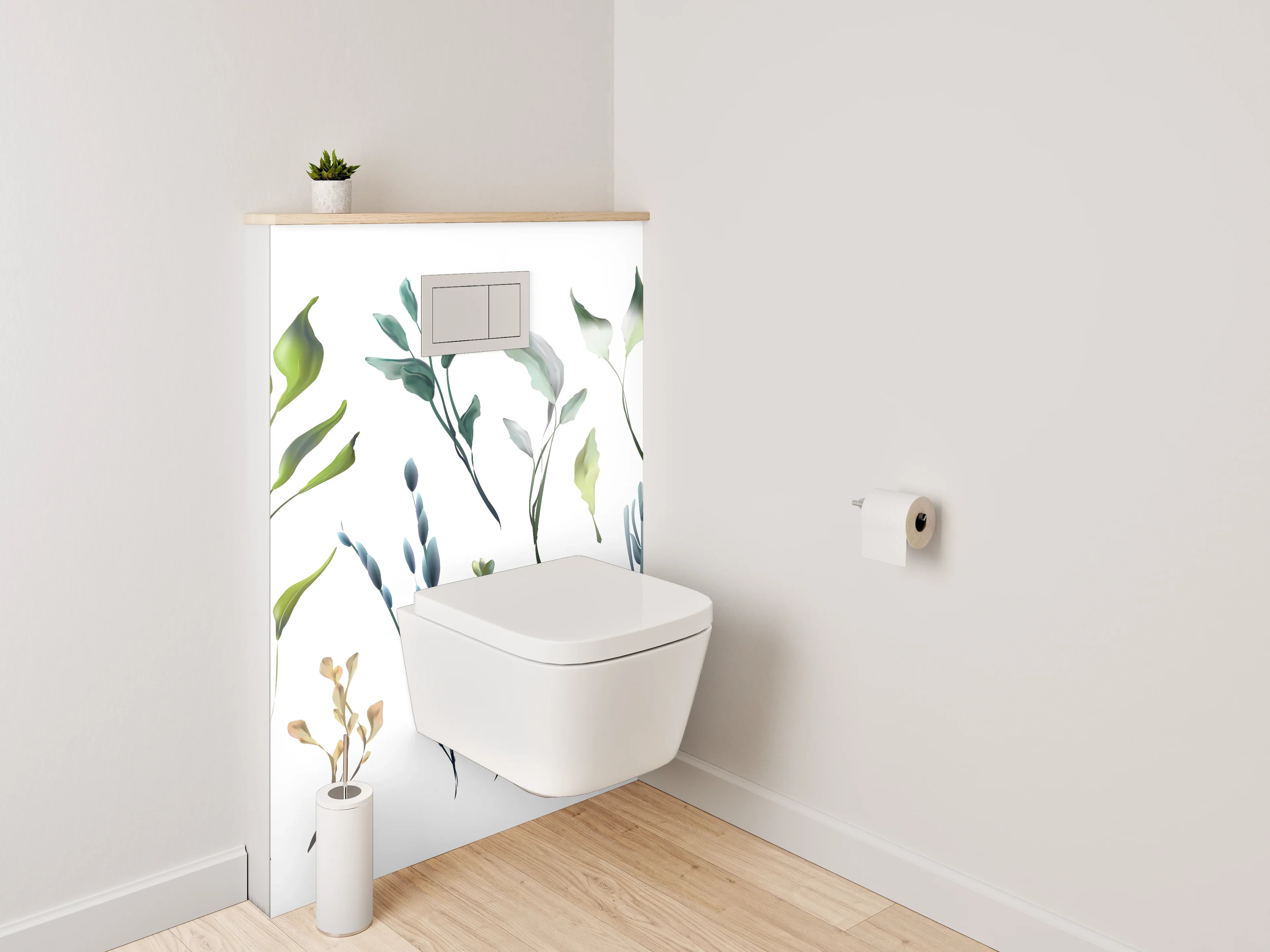 WC-Rückwand - Aquarell Blätter und Zweige