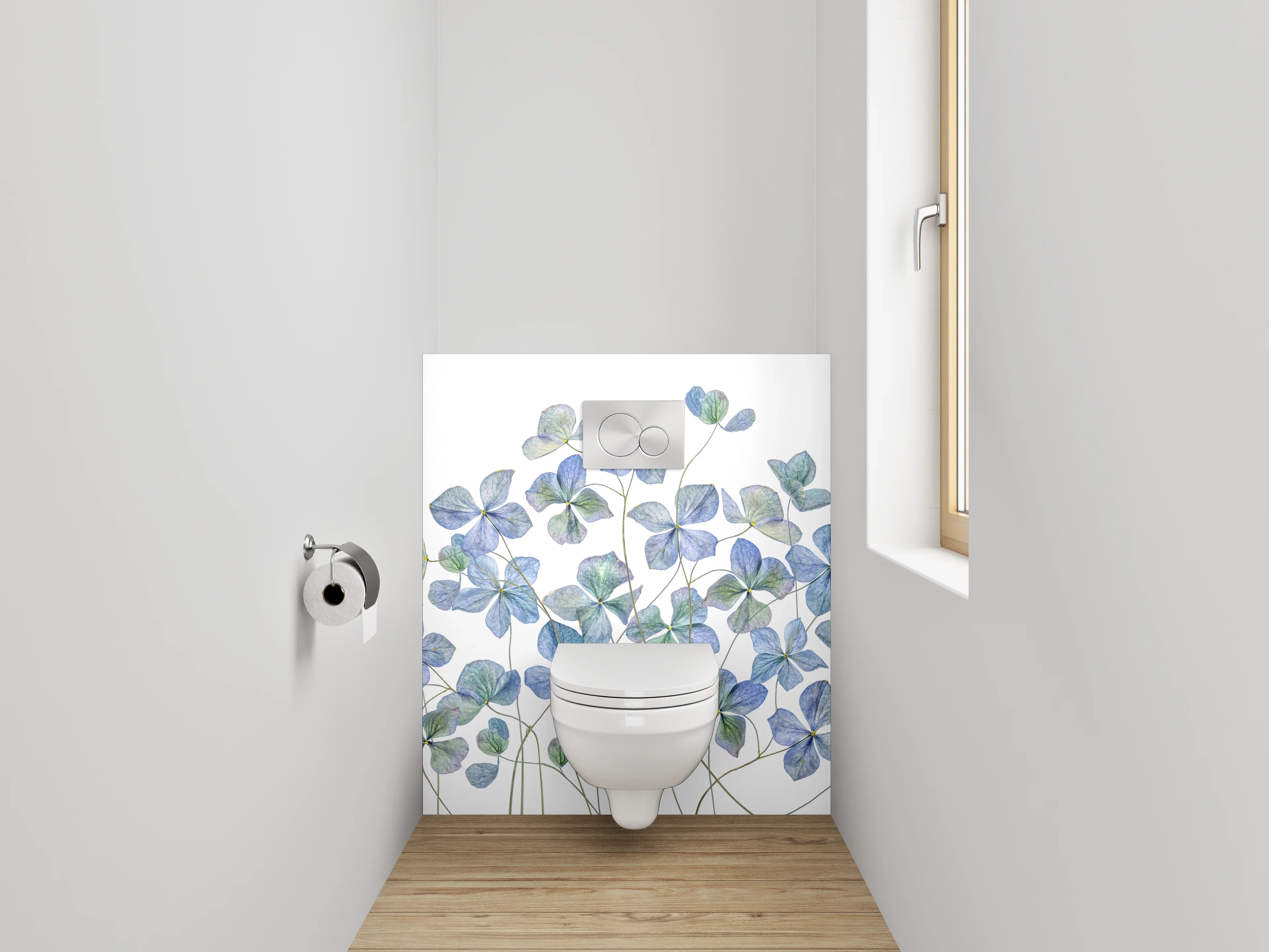 WC-Rückwand - Aquarell Blaue Hortensien Blüten