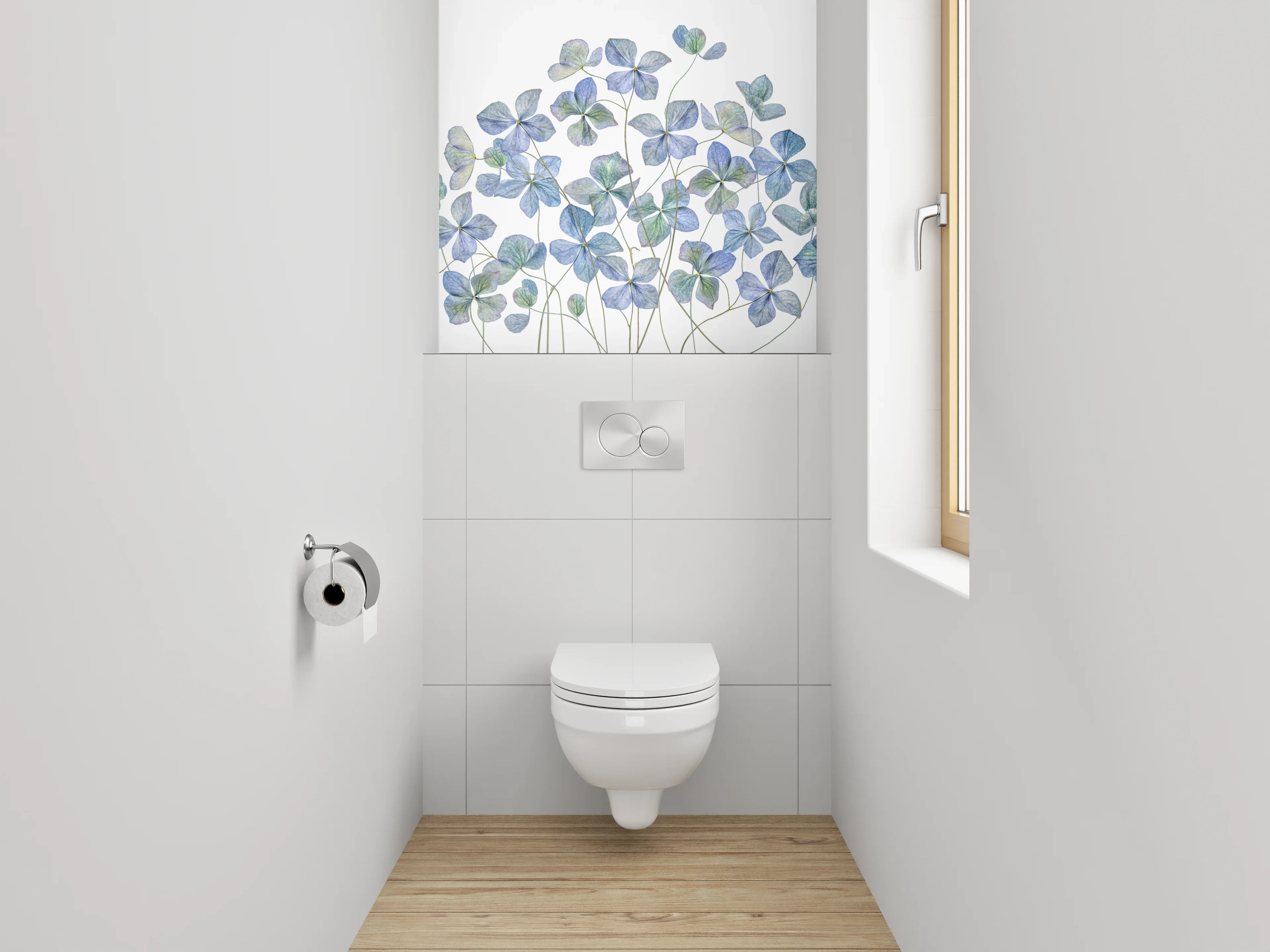 WC-Rückwand - Aquarell Blaue Hortensien Blüten