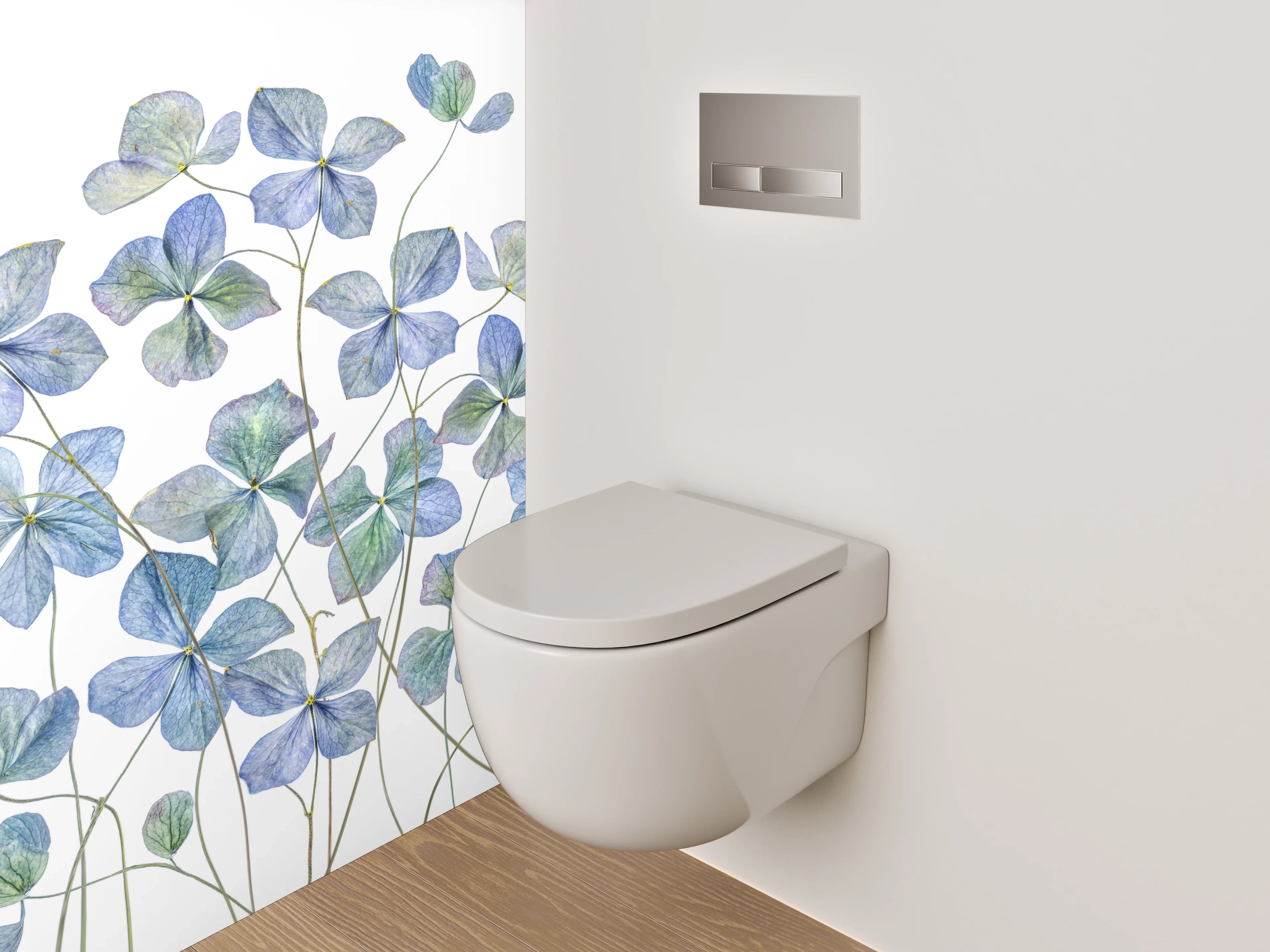WC-Rückwand - Aquarell Blaue Hortensien Blüten
