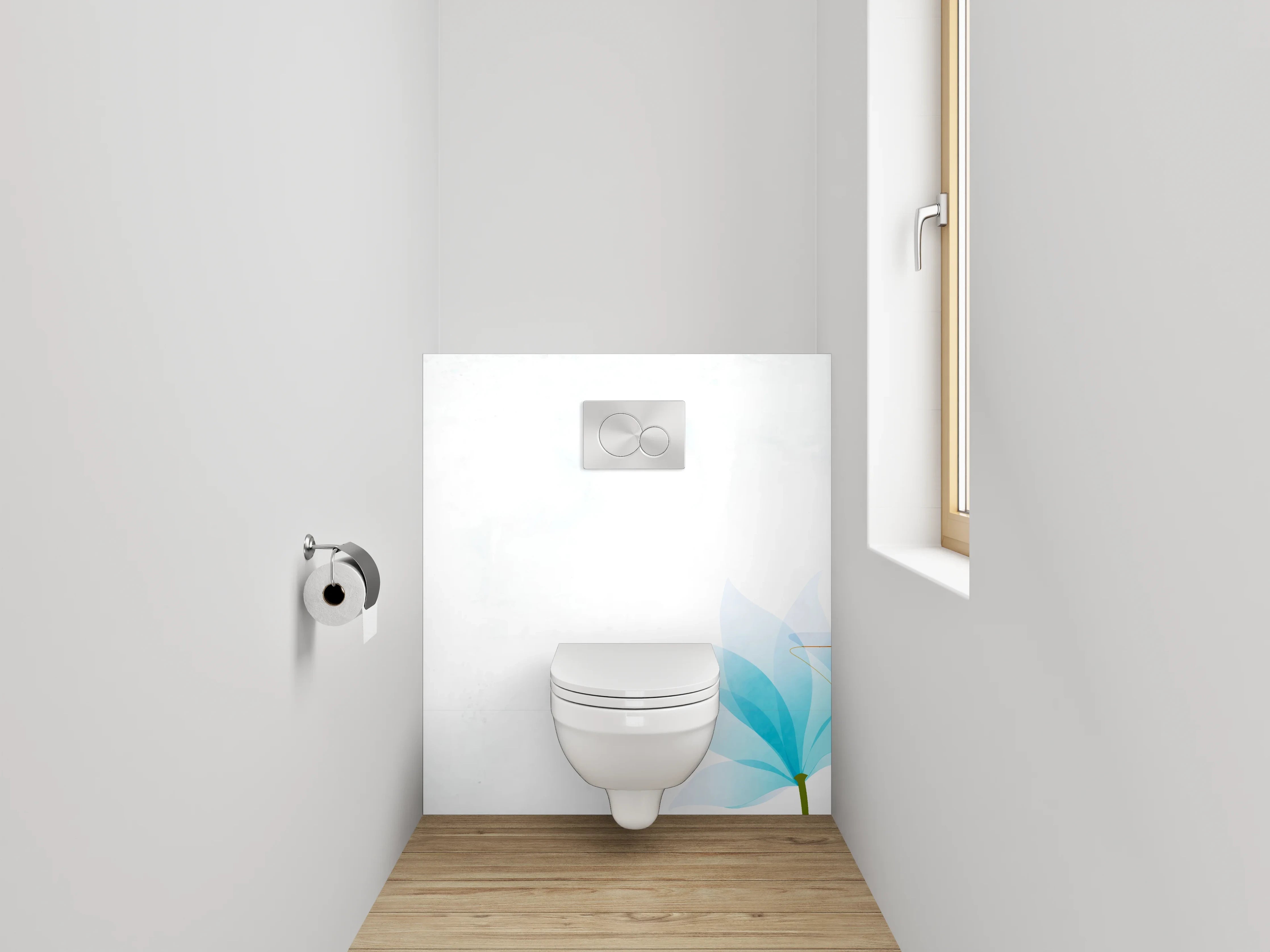 WC-Rückwand - Aquarell-Blaue Lotusblüten auf Weiß