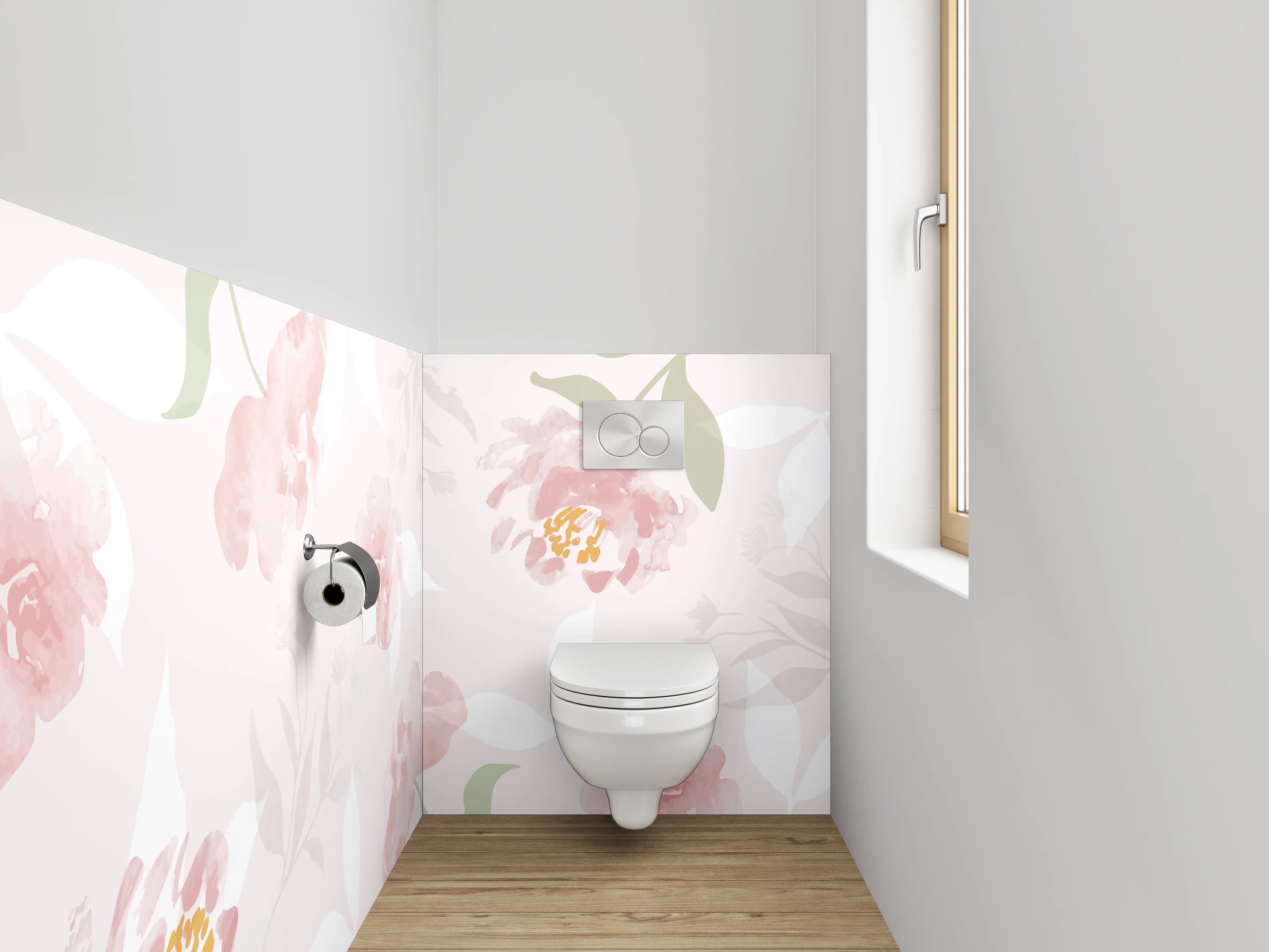 WC-Rückwand - Aquarell Blüten Pastellrosa Dekor