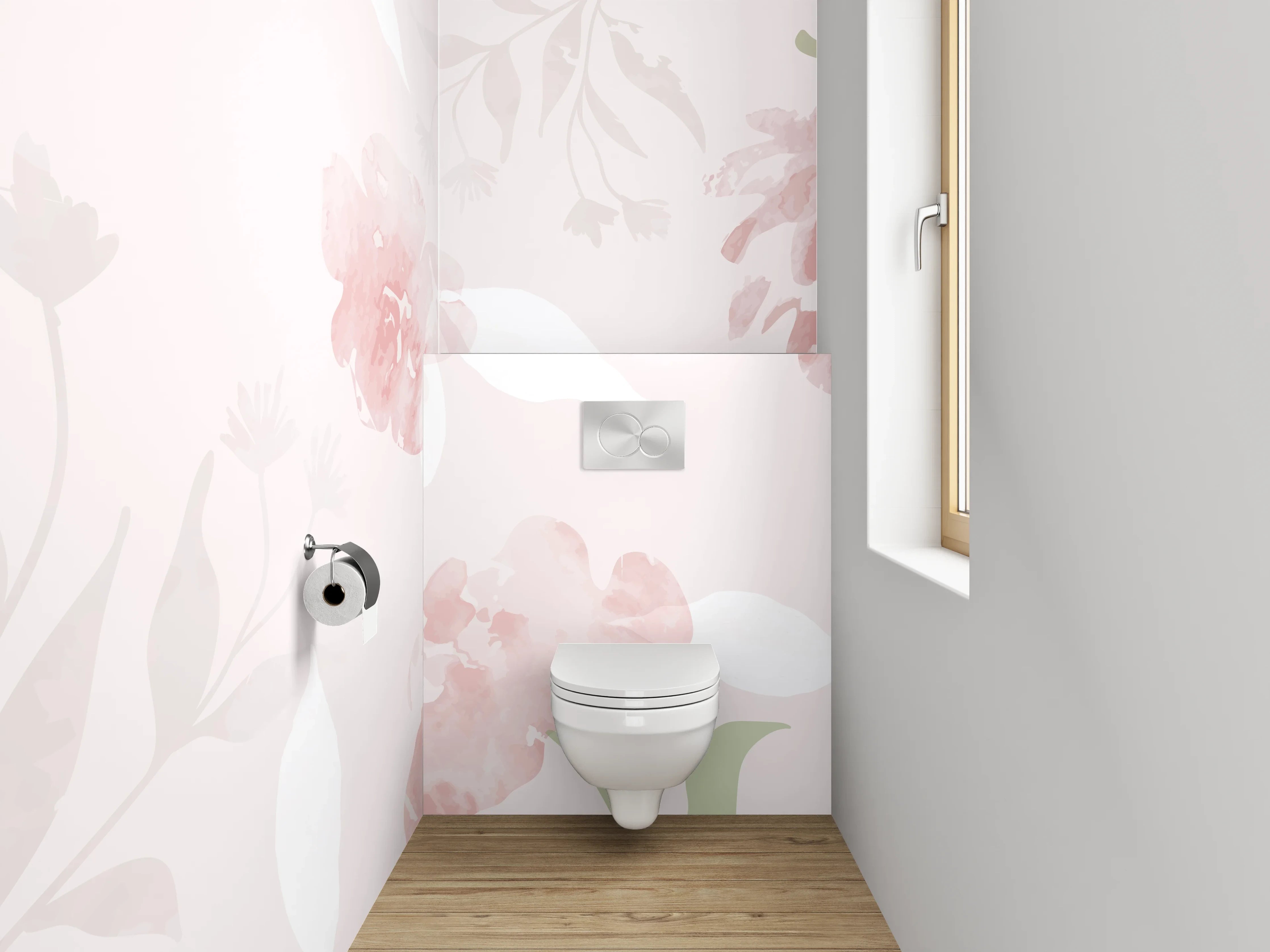 WC-Rückwand - Aquarell Blüten Pastellrosa Dekor