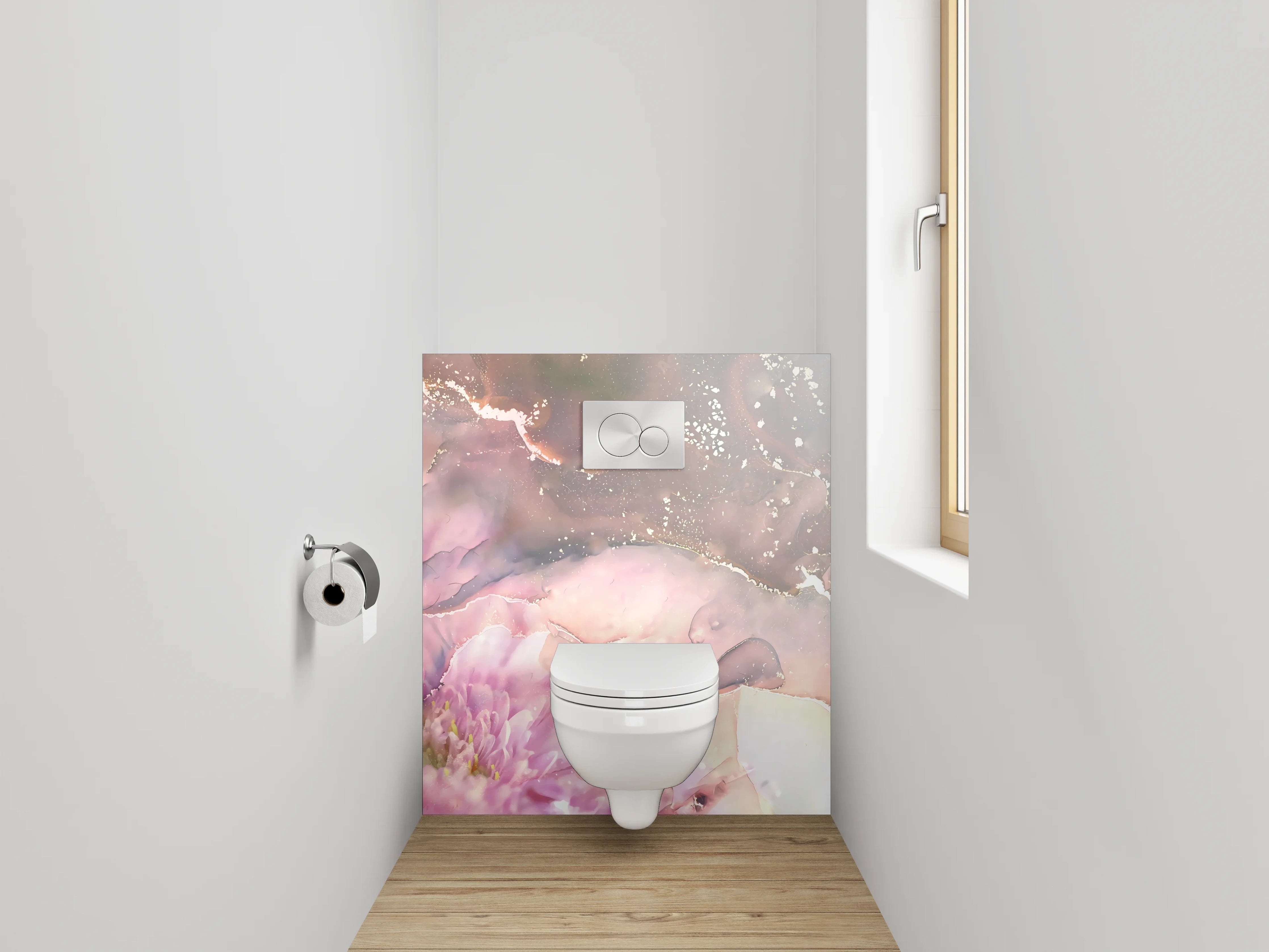 WC-Rückwand - Aquarell Blume Pink Gold Abstrakt