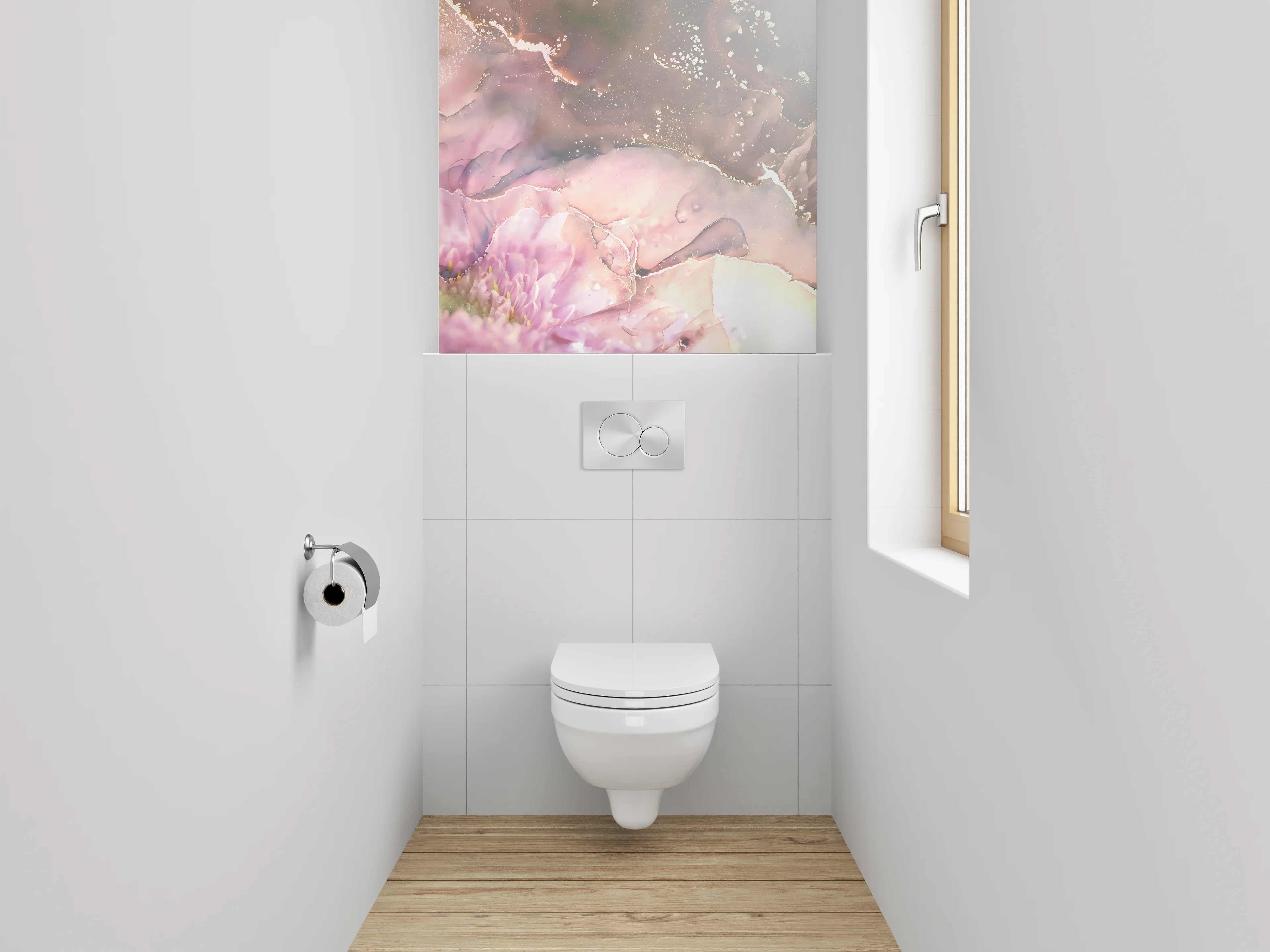 WC-Rückwand - Aquarell Blume Pink Gold Abstrakt