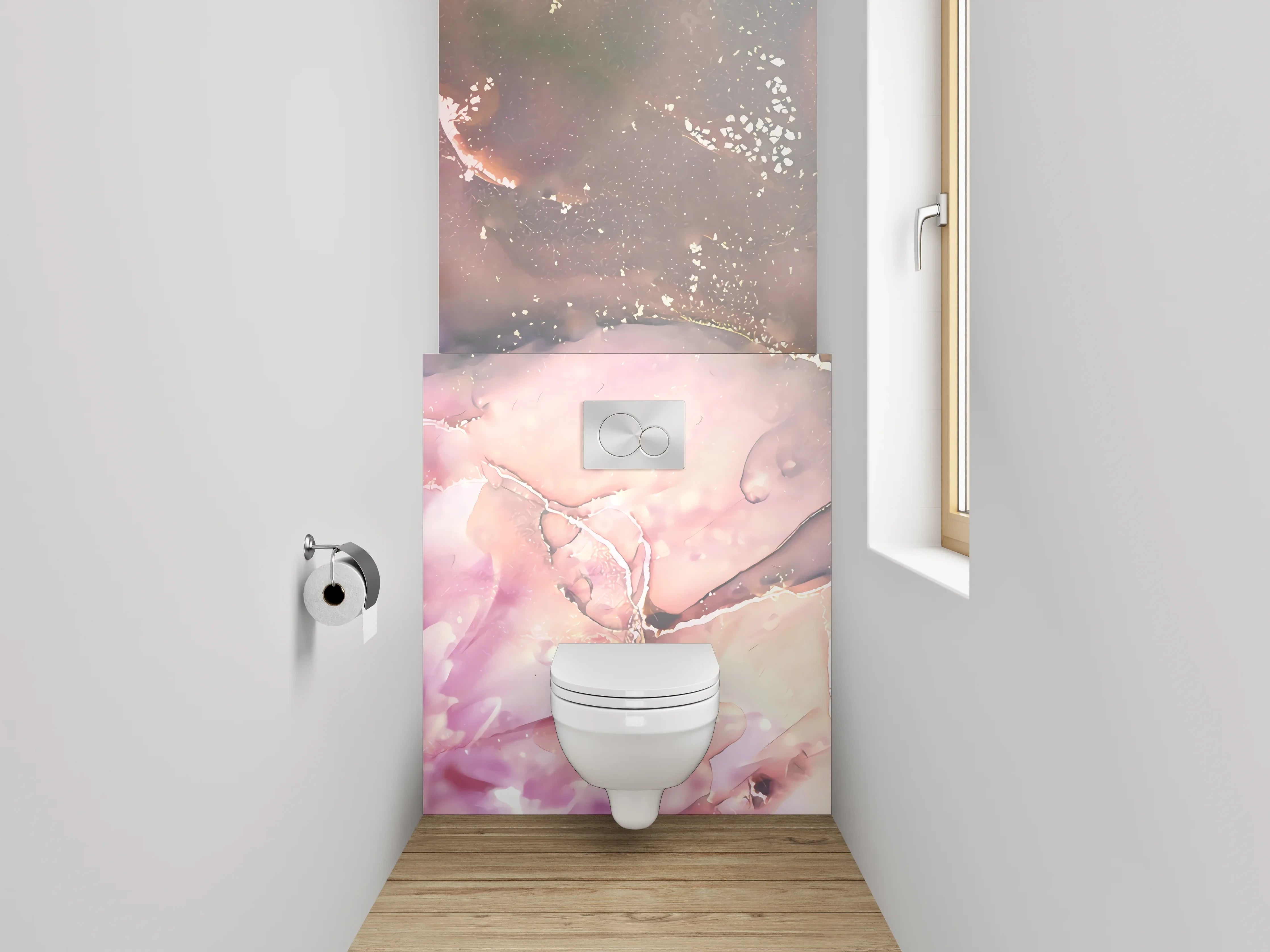 WC-Rückwand - Aquarell Blume Pink Gold Abstrakt