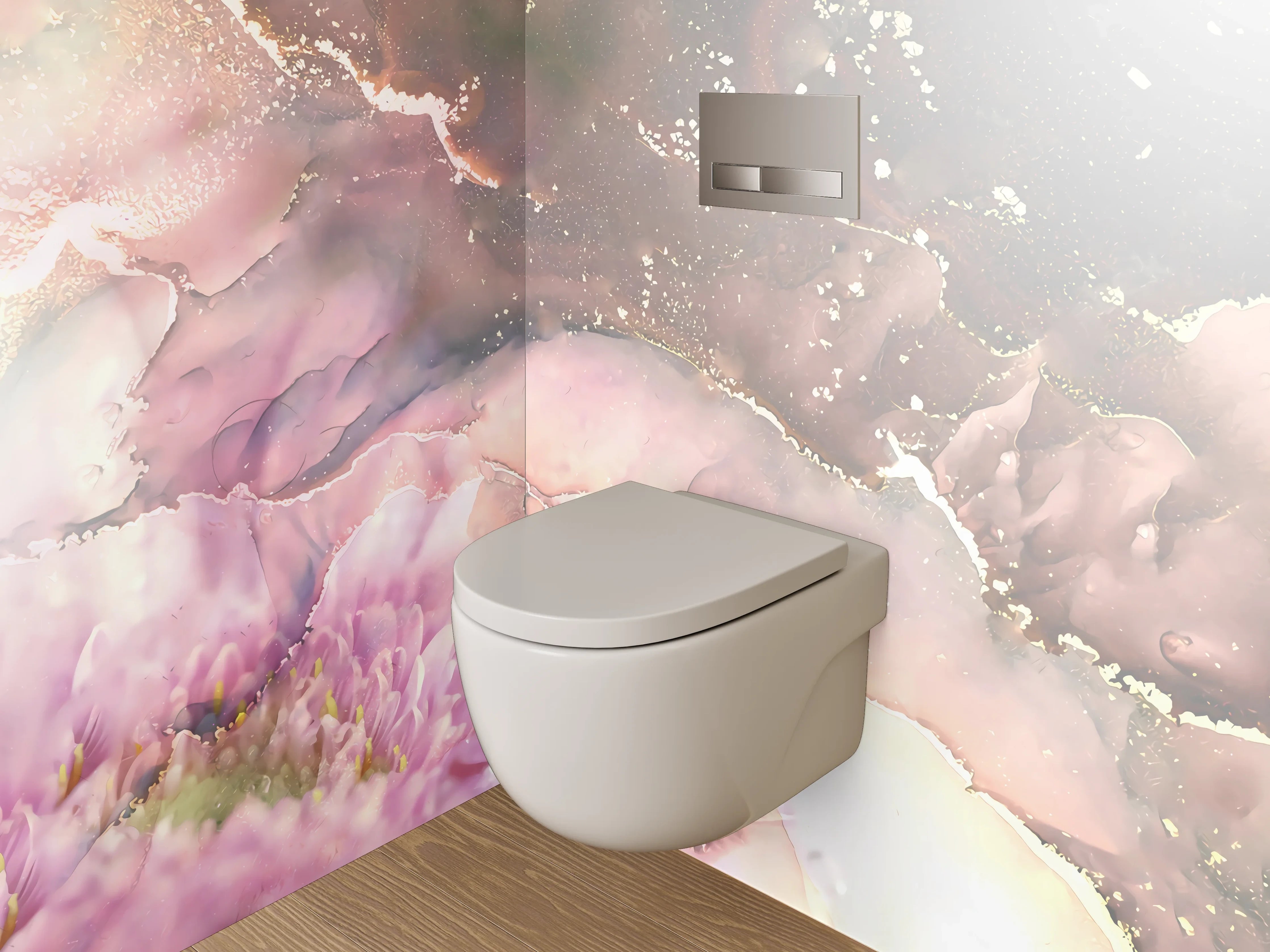 WC-Rückwand - Aquarell Blume Pink Gold Abstrakt