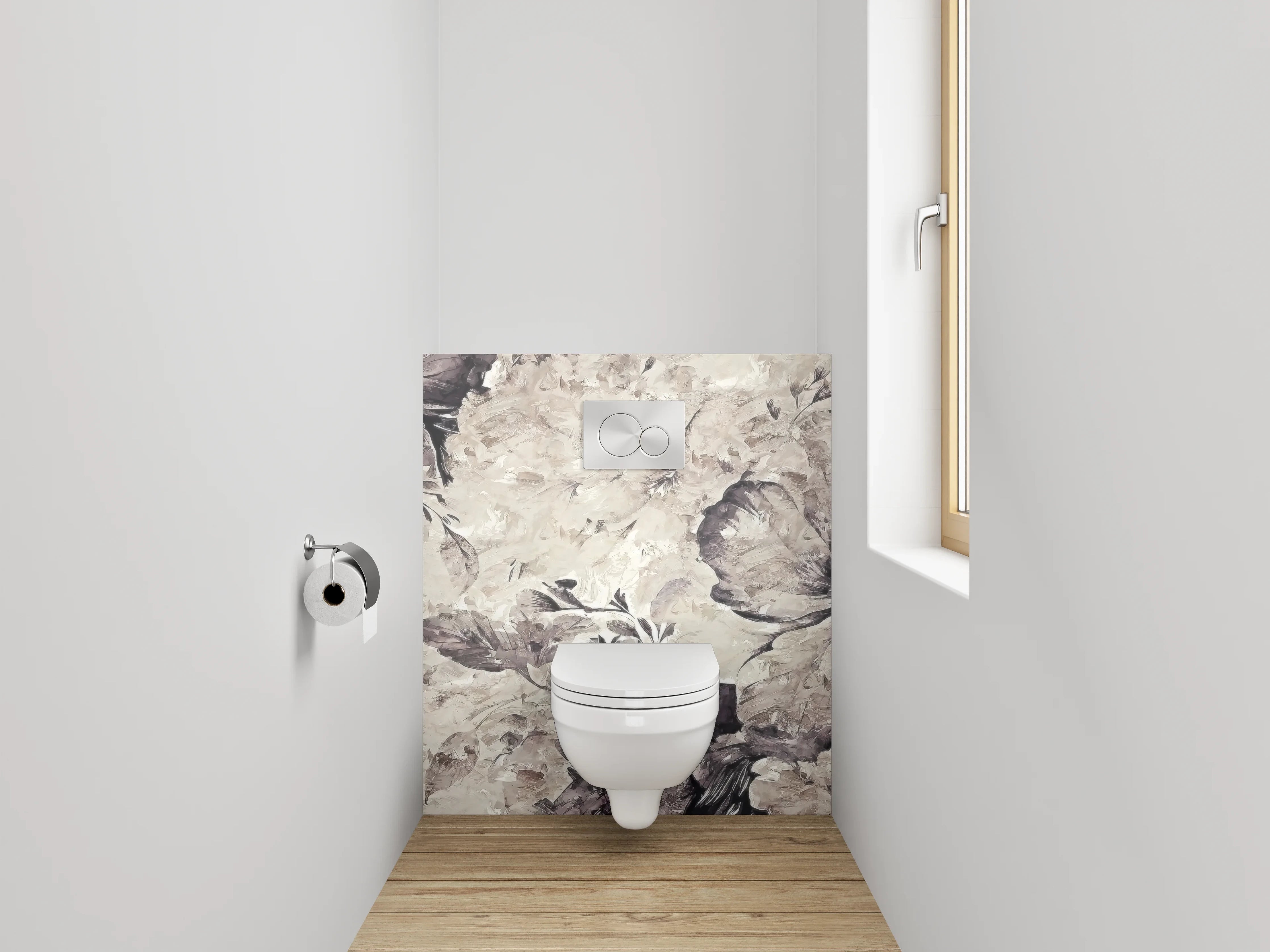 WC-Rückwand - Aquarell-Blumen Beige Grau Schwarz
