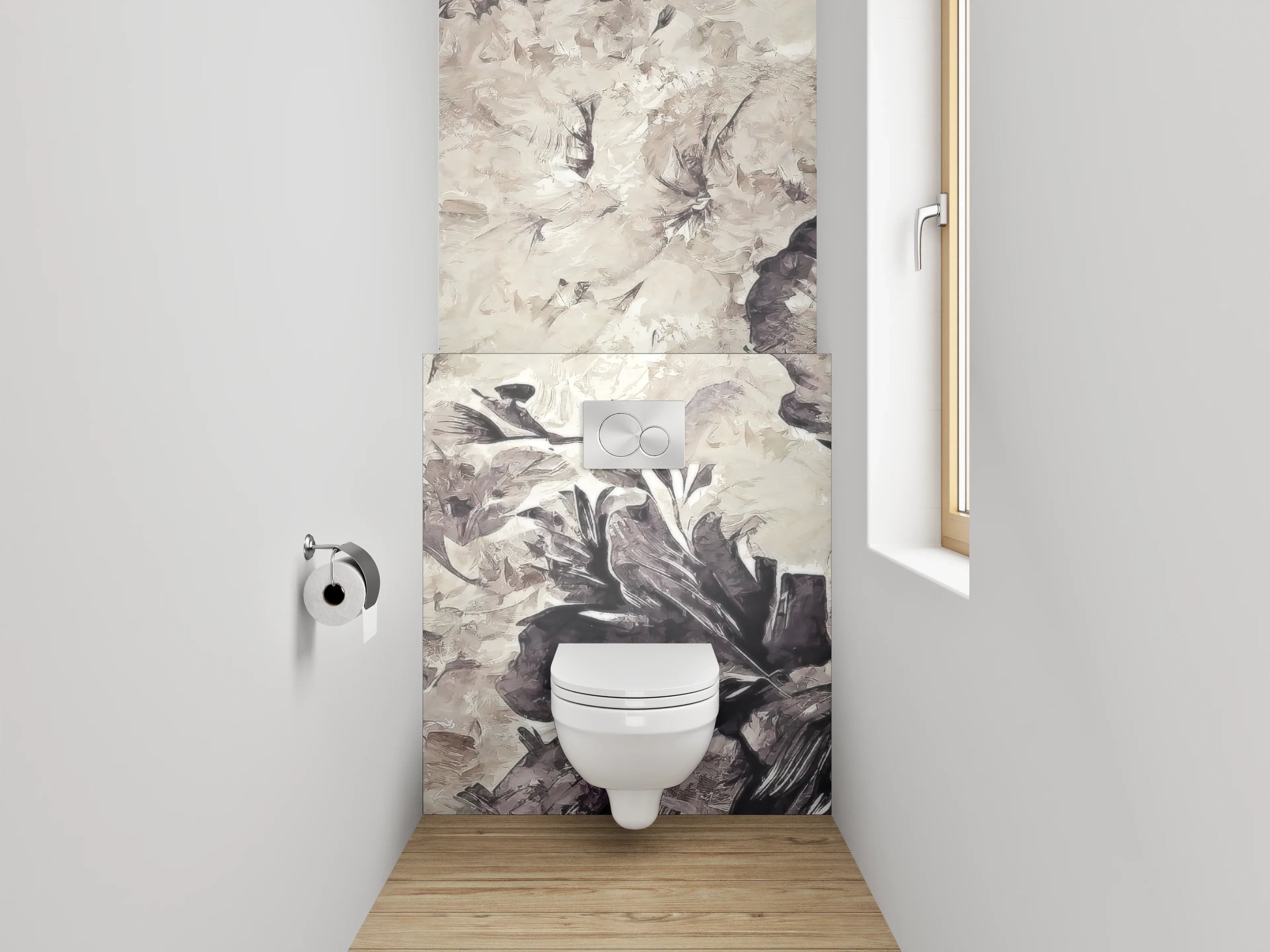 WC-Rückwand - Aquarell-Blumen Beige Grau Schwarz