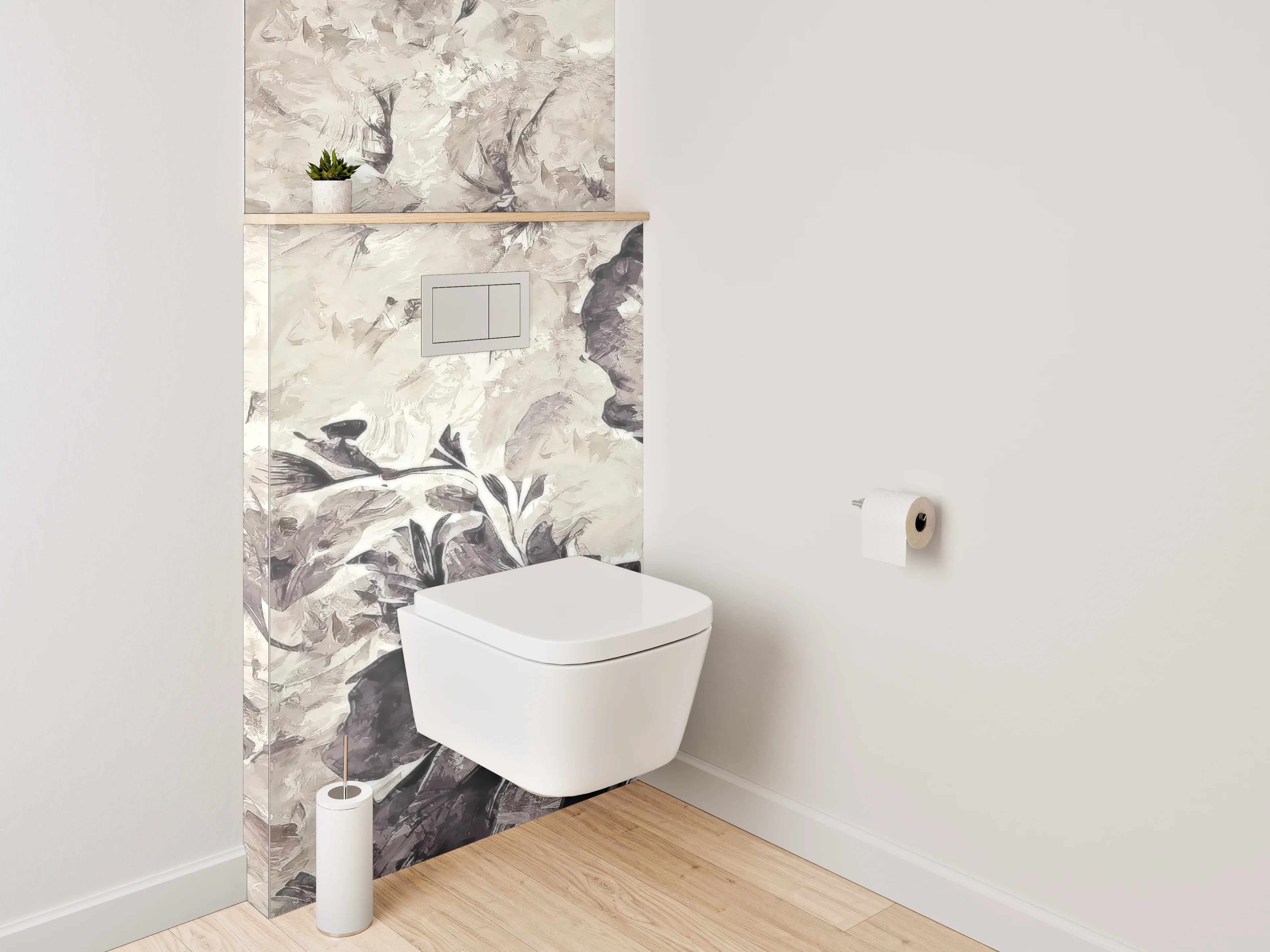 WC-Rückwand - Aquarell-Blumen Beige Grau Schwarz