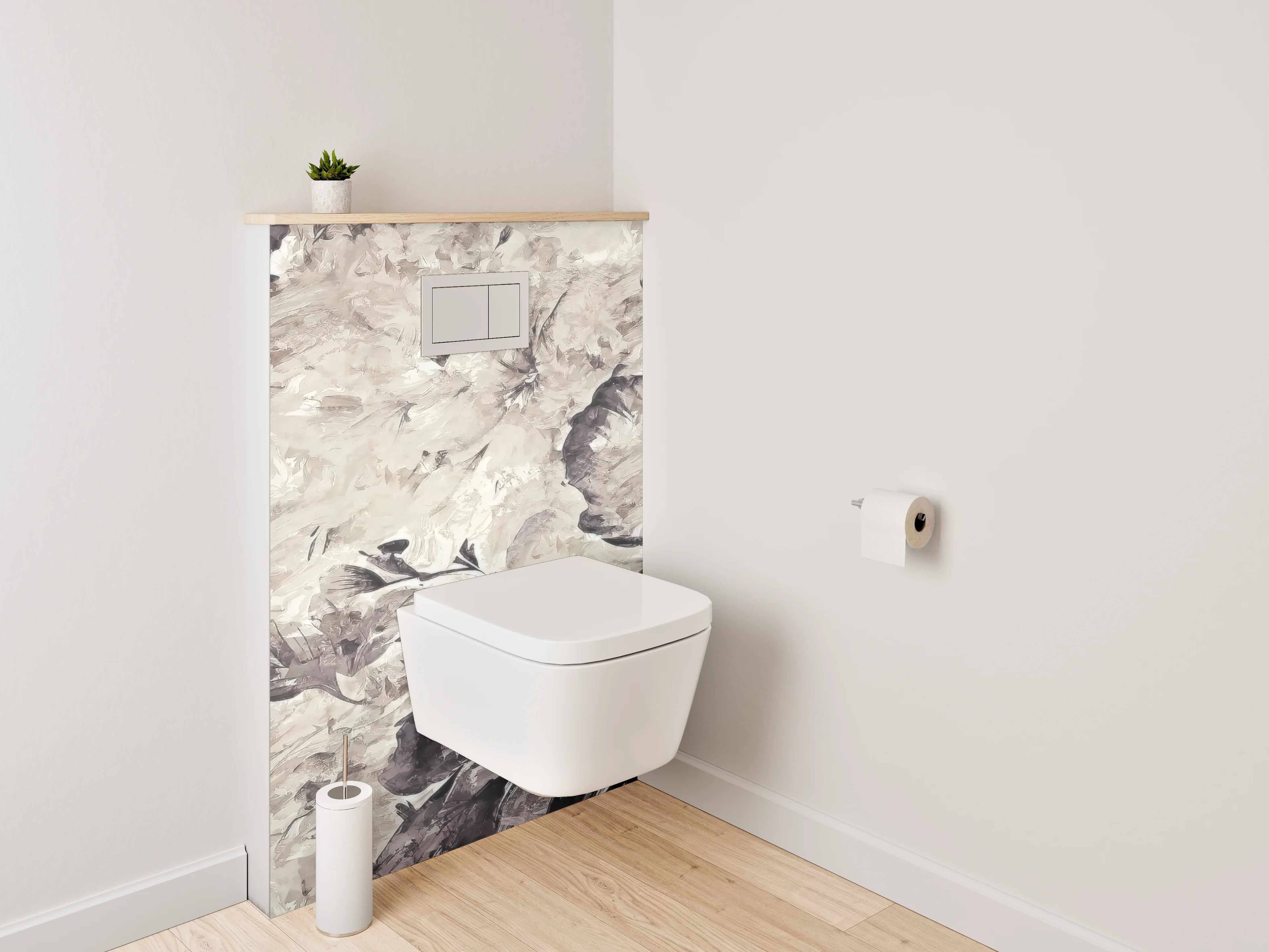 WC-Rückwand - Aquarell-Blumen Beige Grau Schwarz