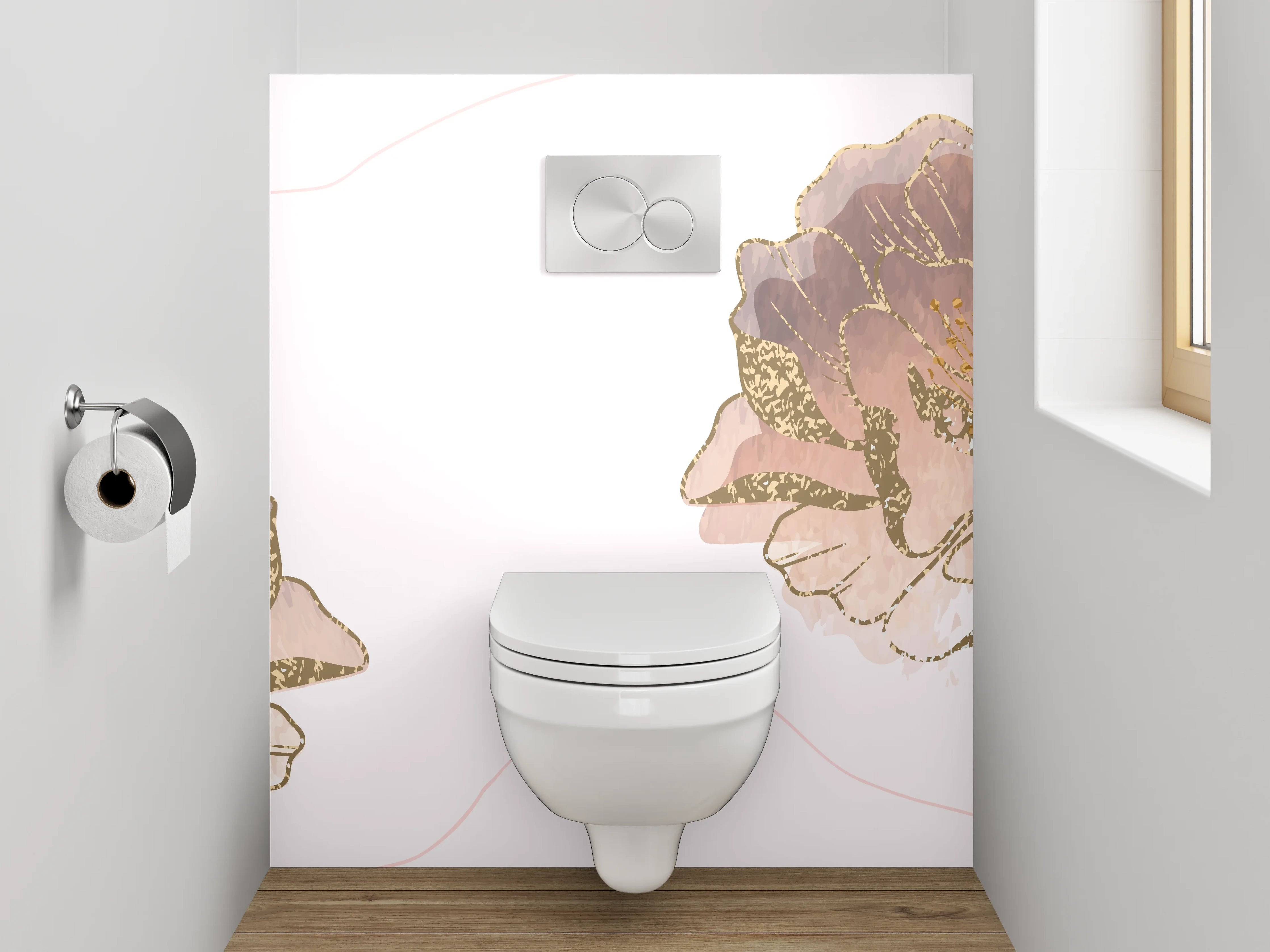 WC-Rückwand - Aquarell Blumen Goldakzente