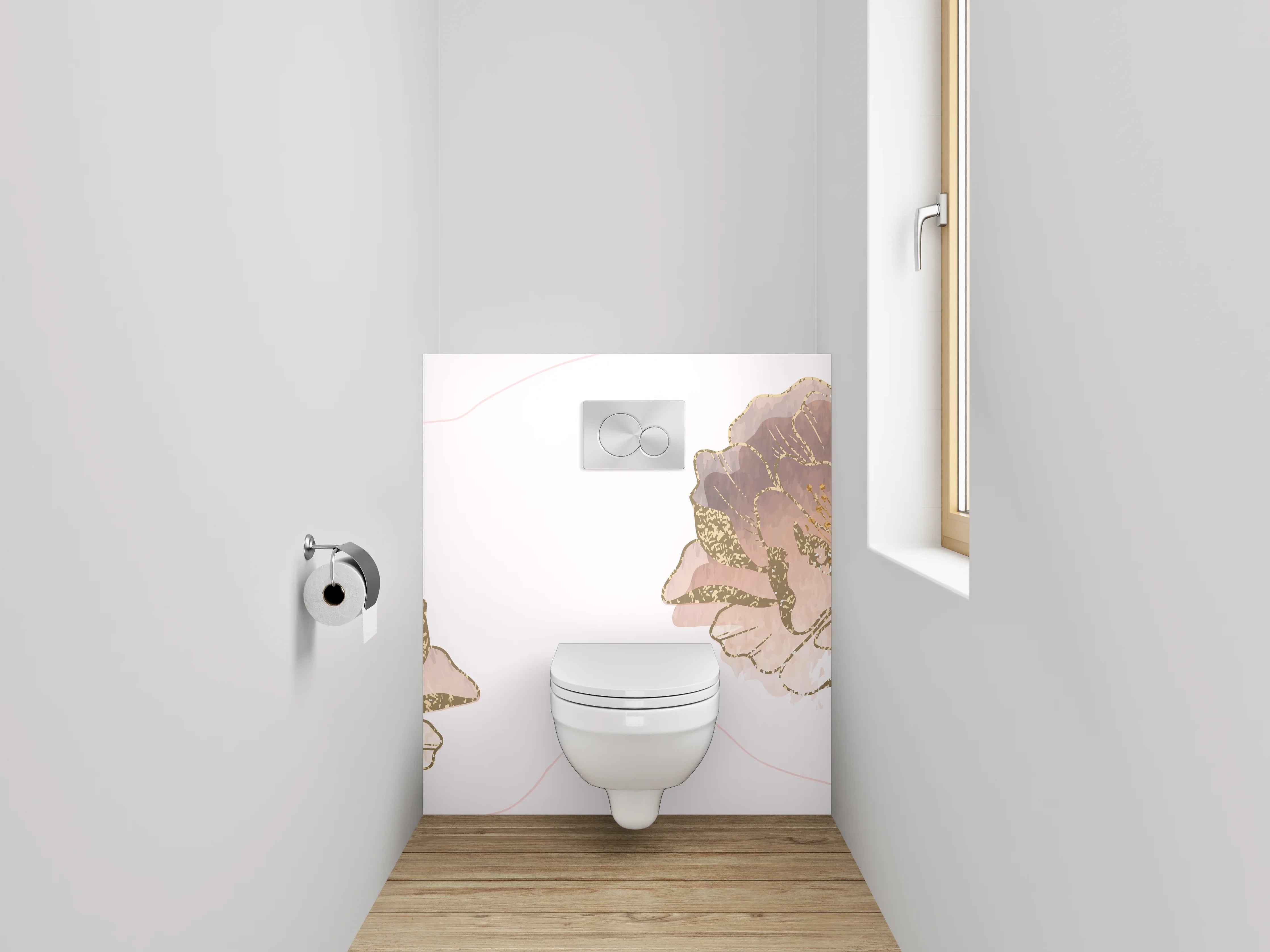 WC-Rückwand - Aquarell Blumen Goldakzente