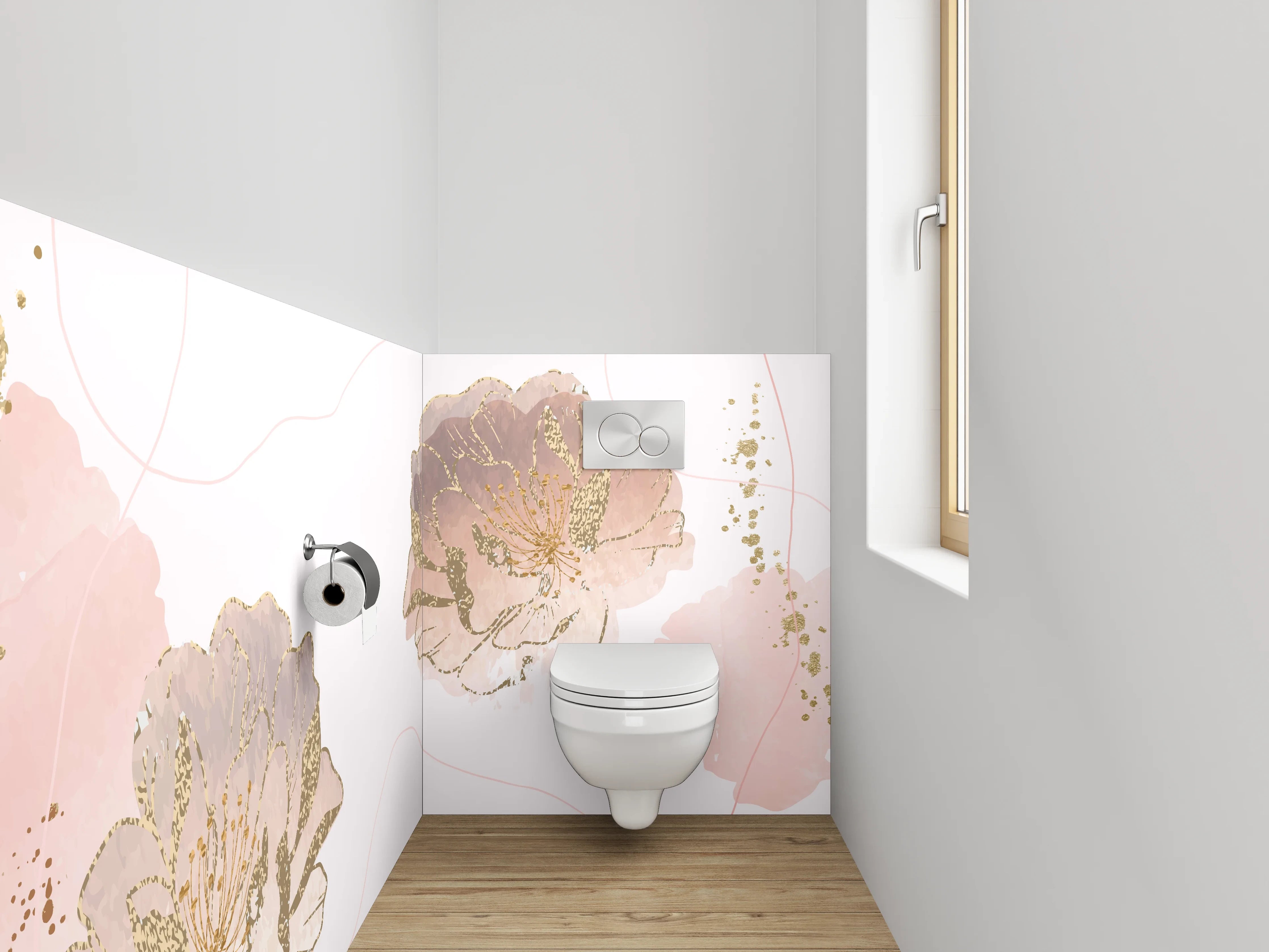 WC-Rückwand - Aquarell Blumen Goldakzente