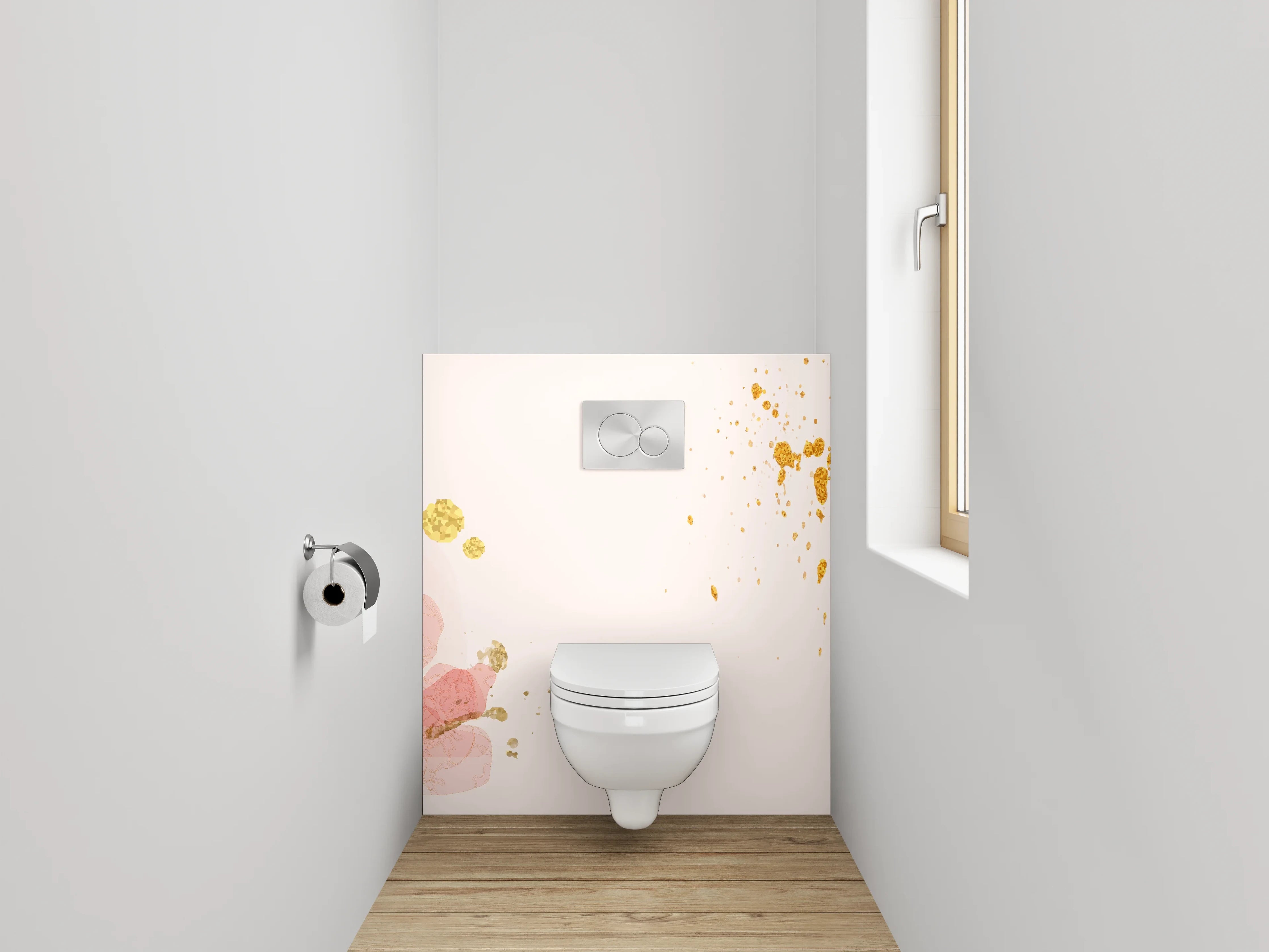 WC-Rückwand - Aquarell Blumen Goldkleckse Deko