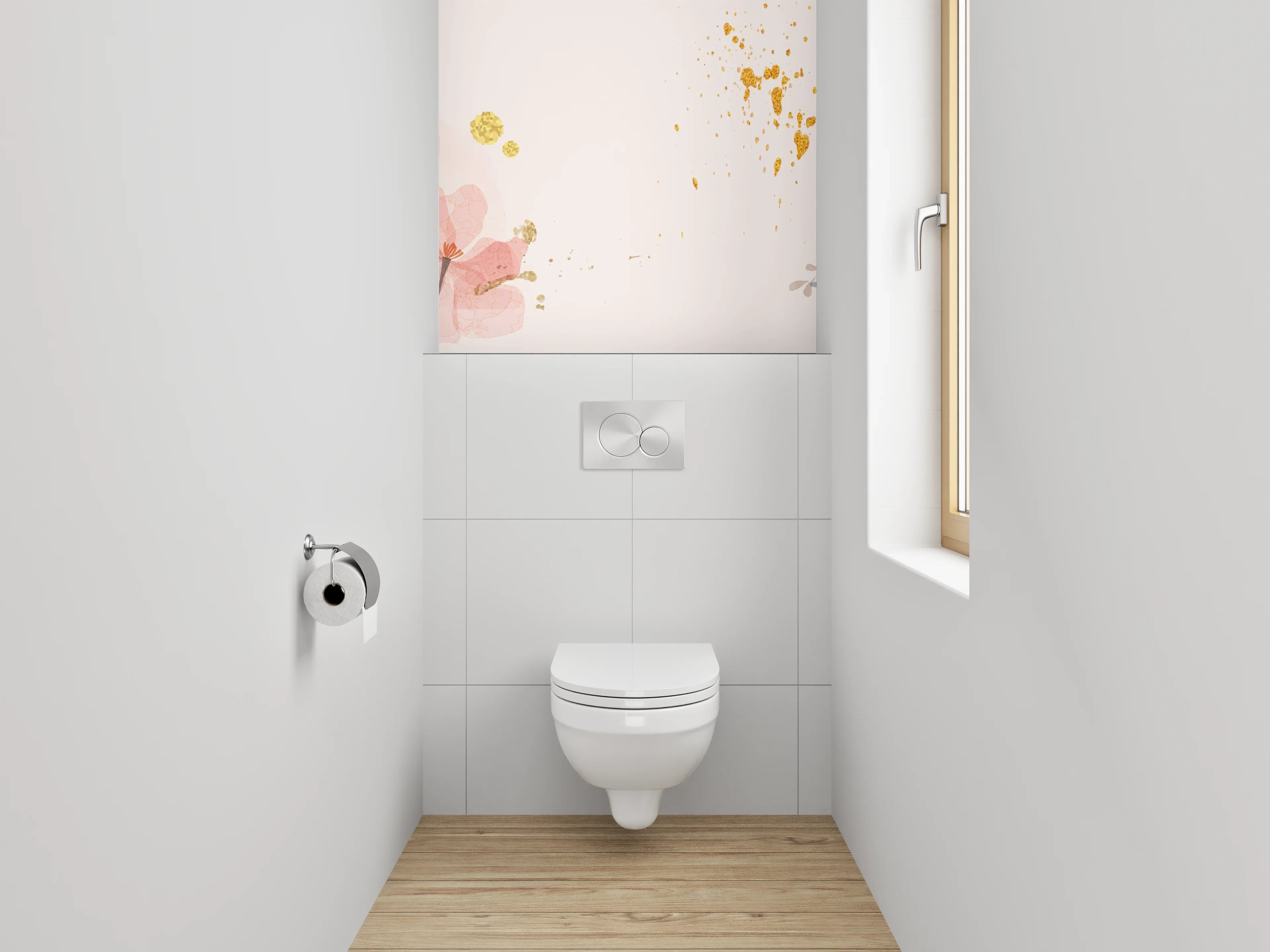 WC-Rückwand - Aquarell Blumen Goldkleckse Deko
