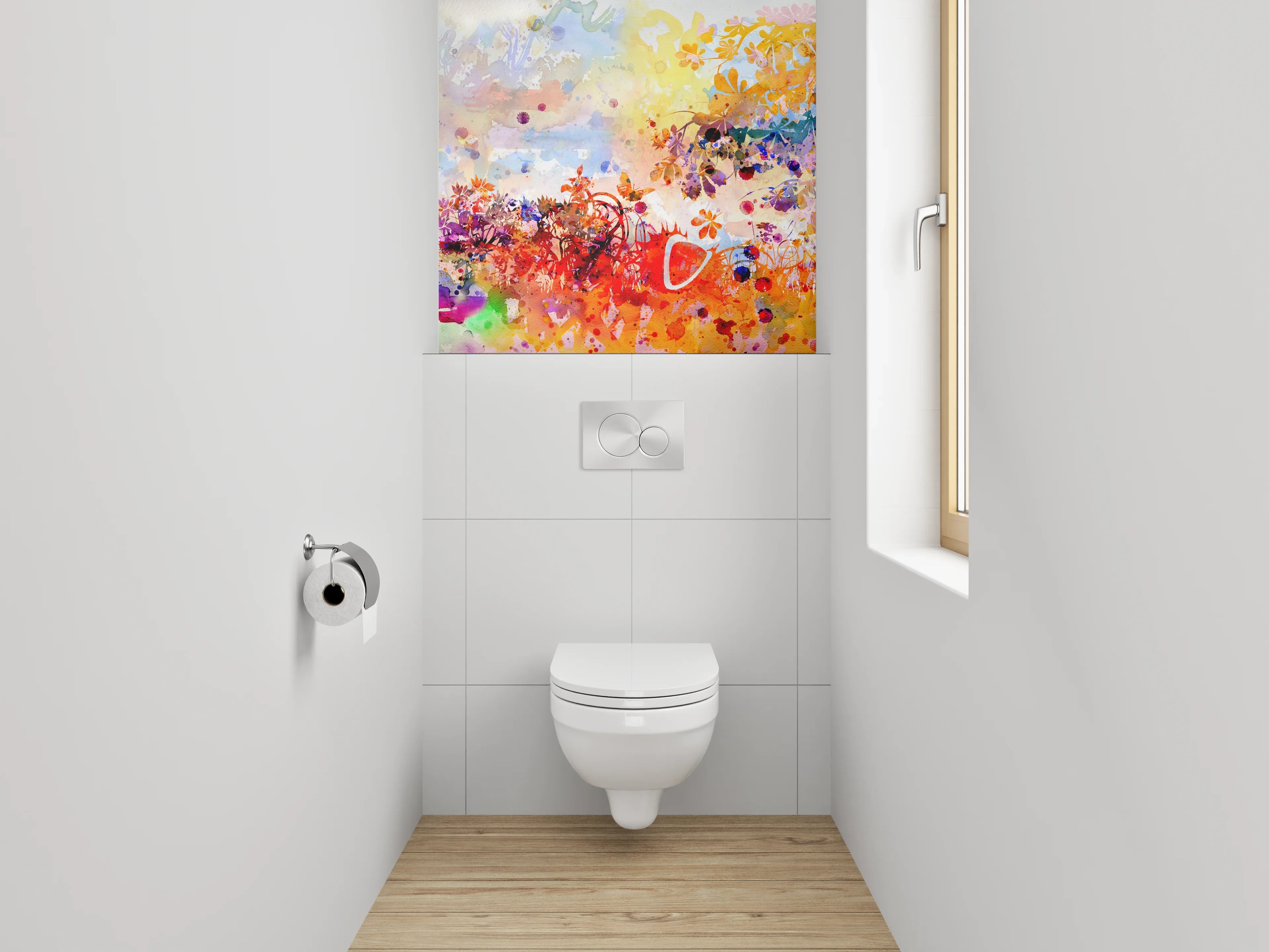 WC-Rückwand - Aquarell Blumen Landschaft
