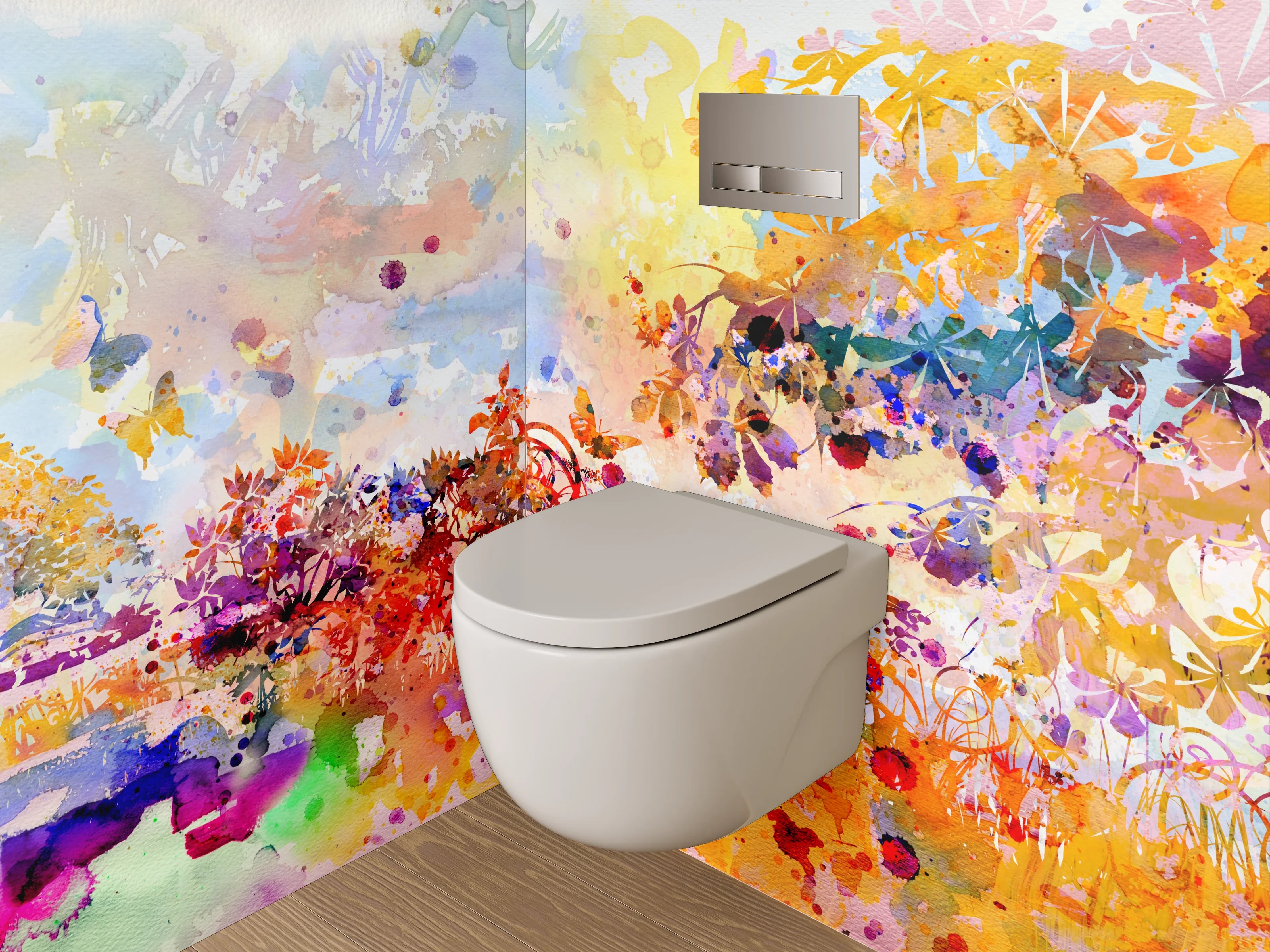 WC-Rückwand - Aquarell Blumen Landschaft
