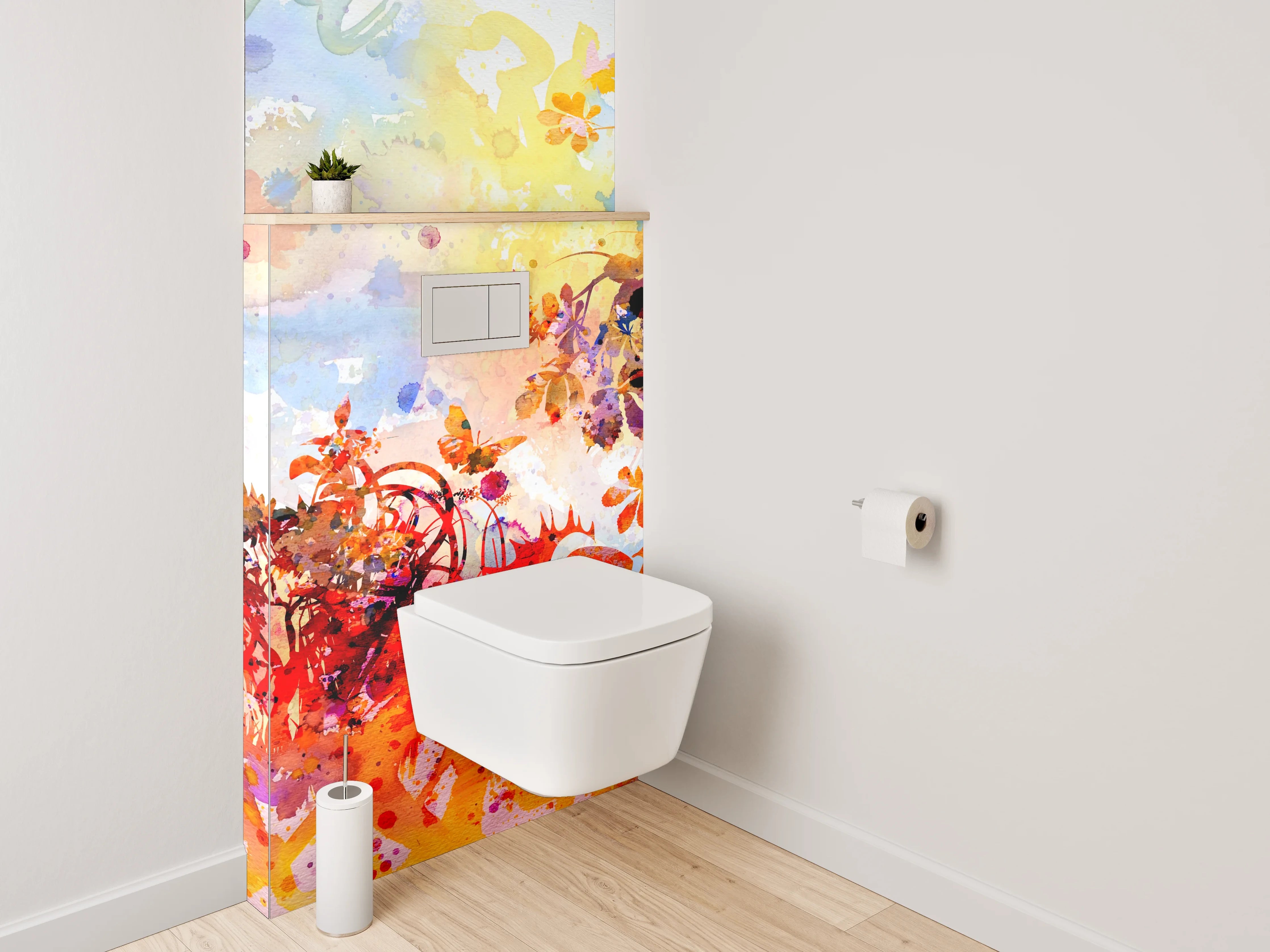 WC-Rückwand - Aquarell Blumen Landschaft