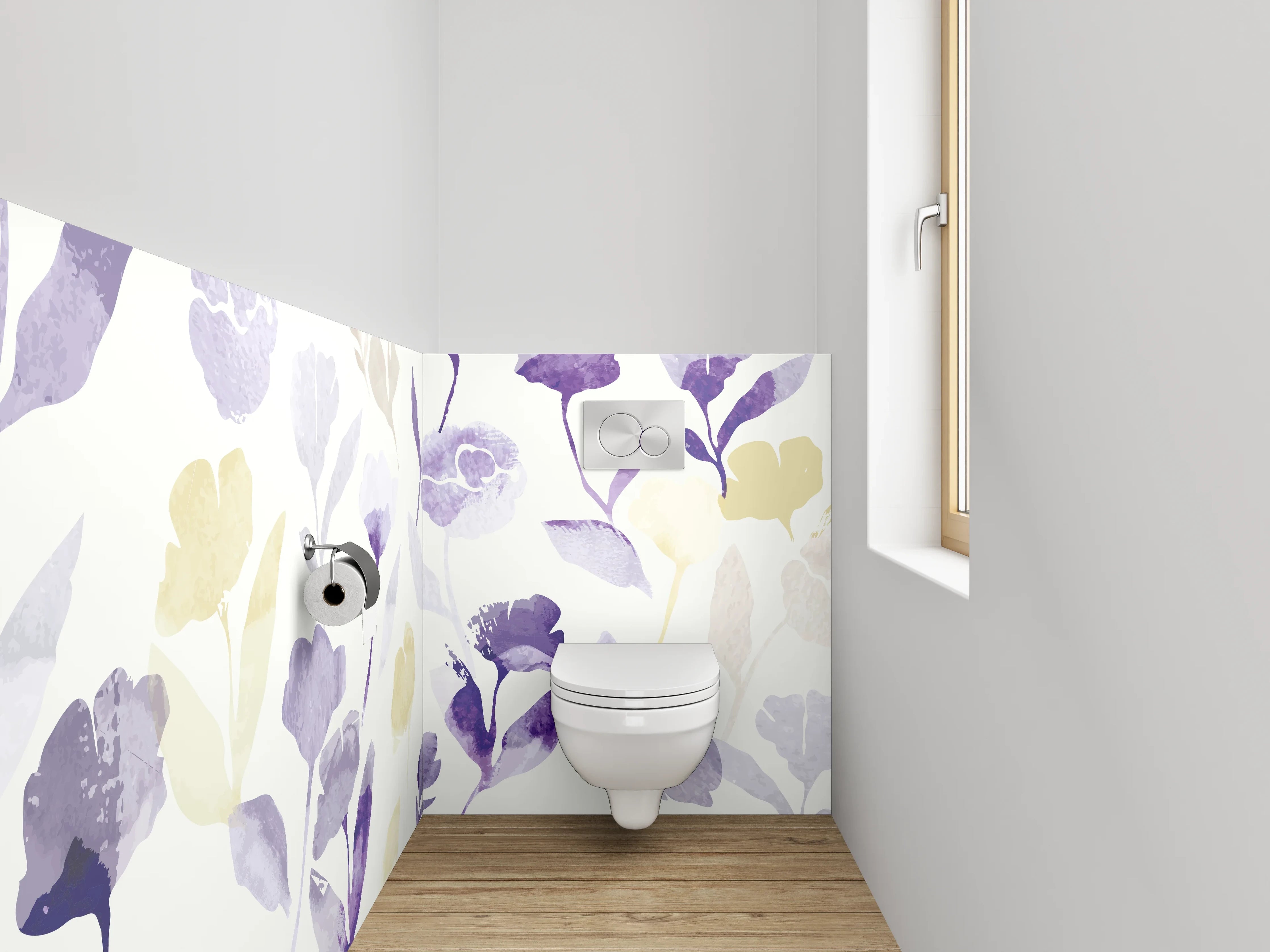 WC-Rückwand - Aquarell Blumen Lila Gelb Muster