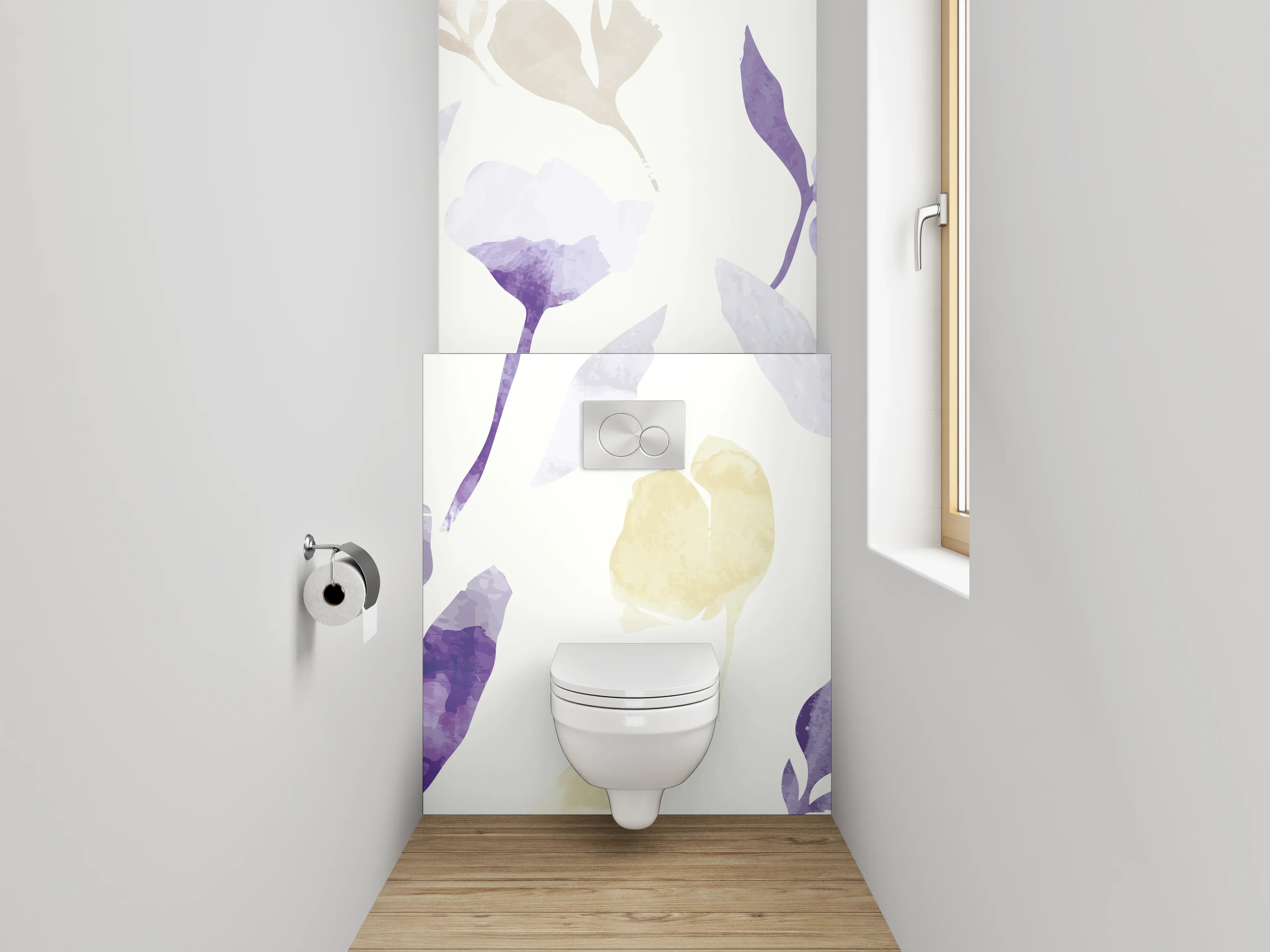 WC-Rückwand - Aquarell Blumen Lila Gelb Muster