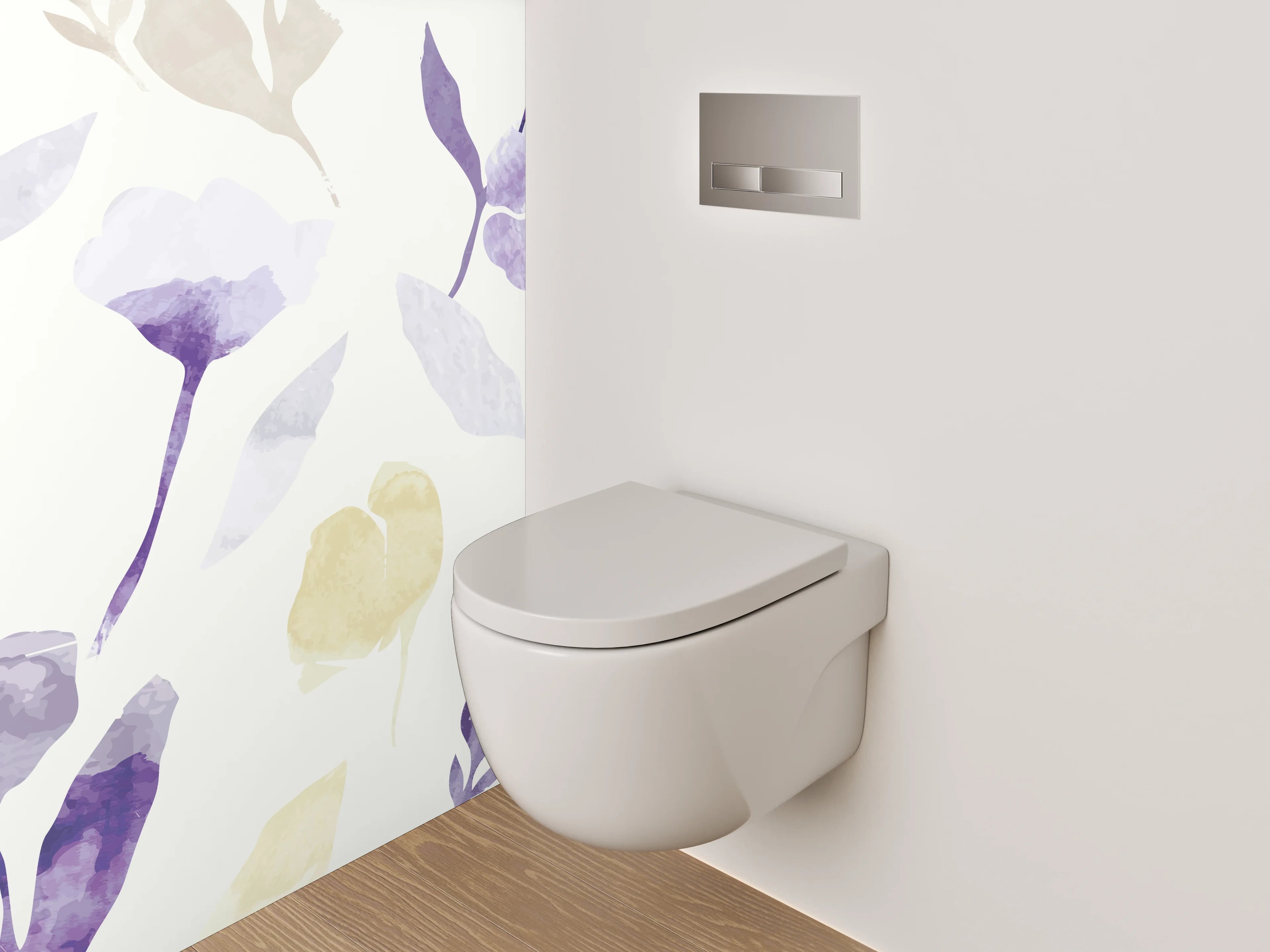 WC-Rückwand - Aquarell Blumen Lila Gelb Muster