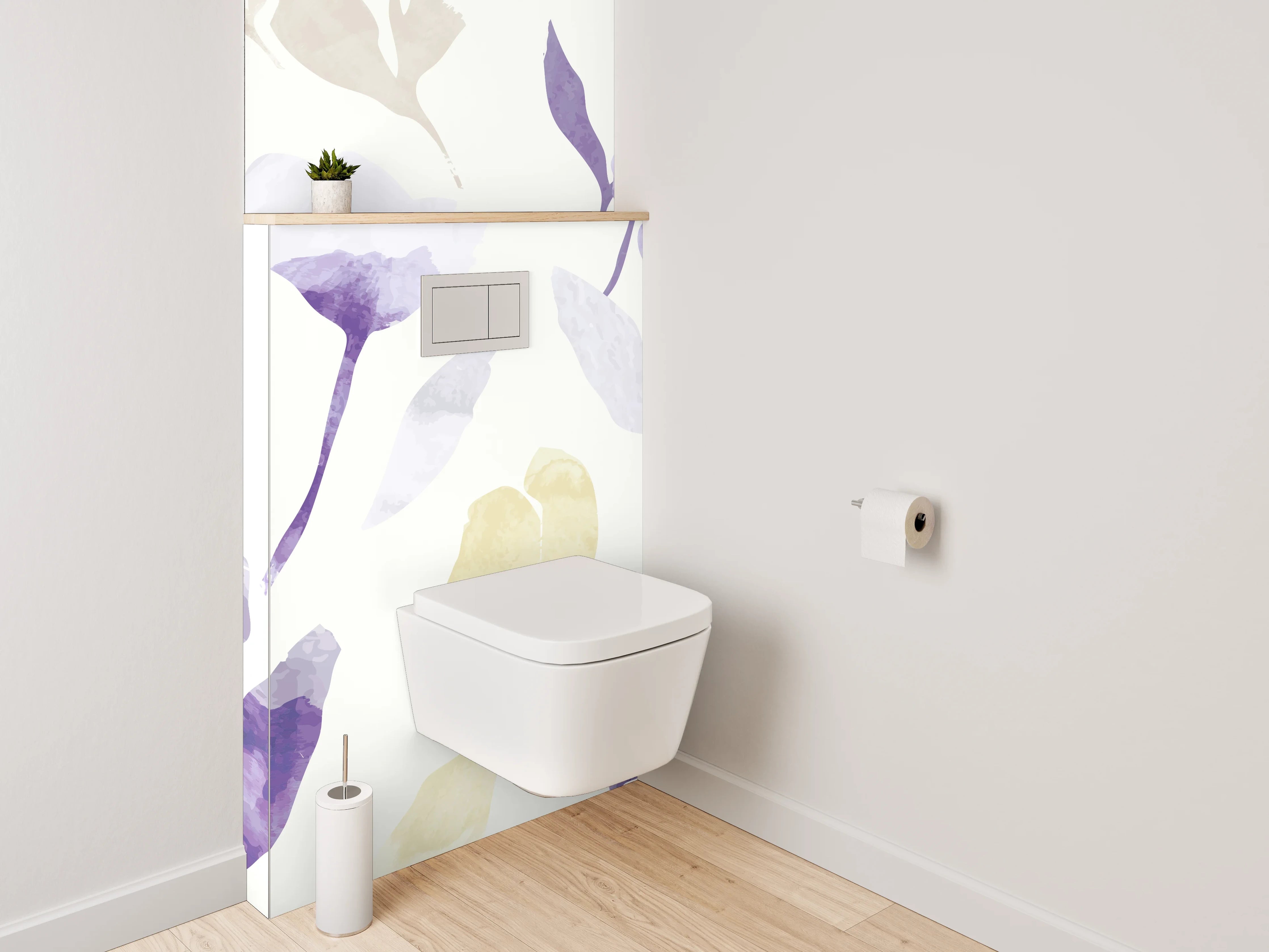 WC-Rückwand - Aquarell Blumen Lila Gelb Muster