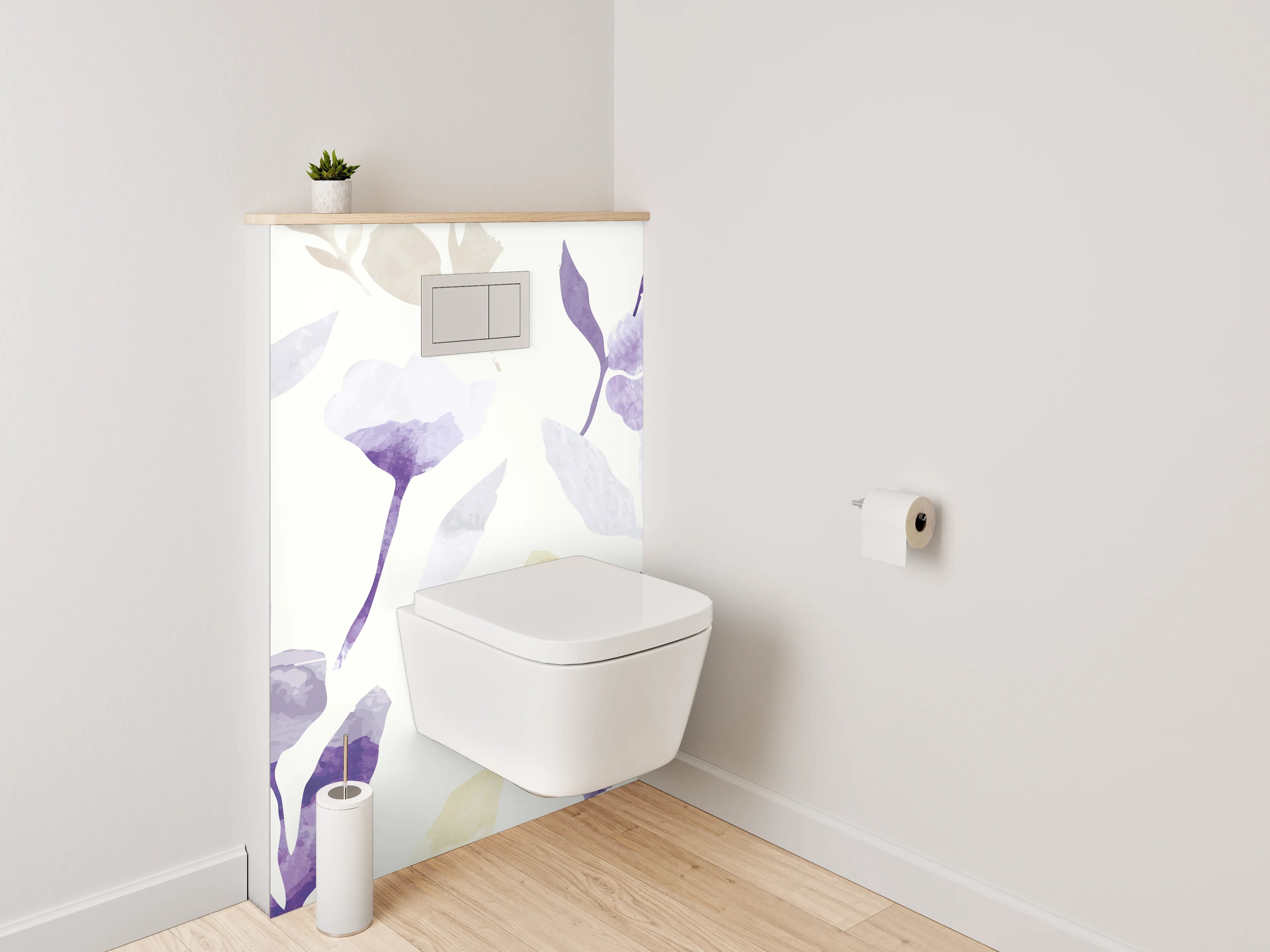 WC-Rückwand - Aquarell Blumen Lila Gelb Muster