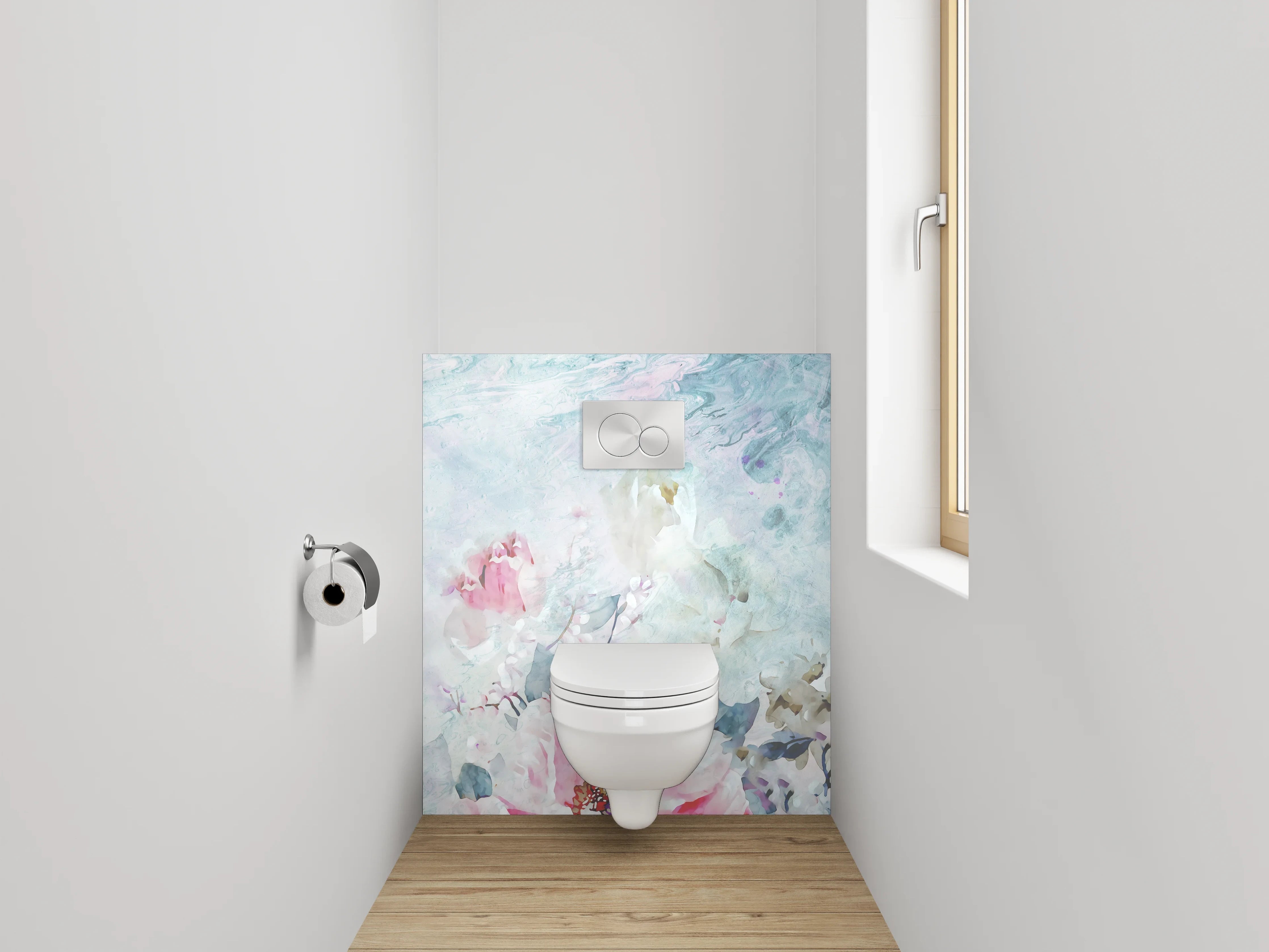 WC-Rückwand - Aquarell Blumen Marmor Optik Weiß