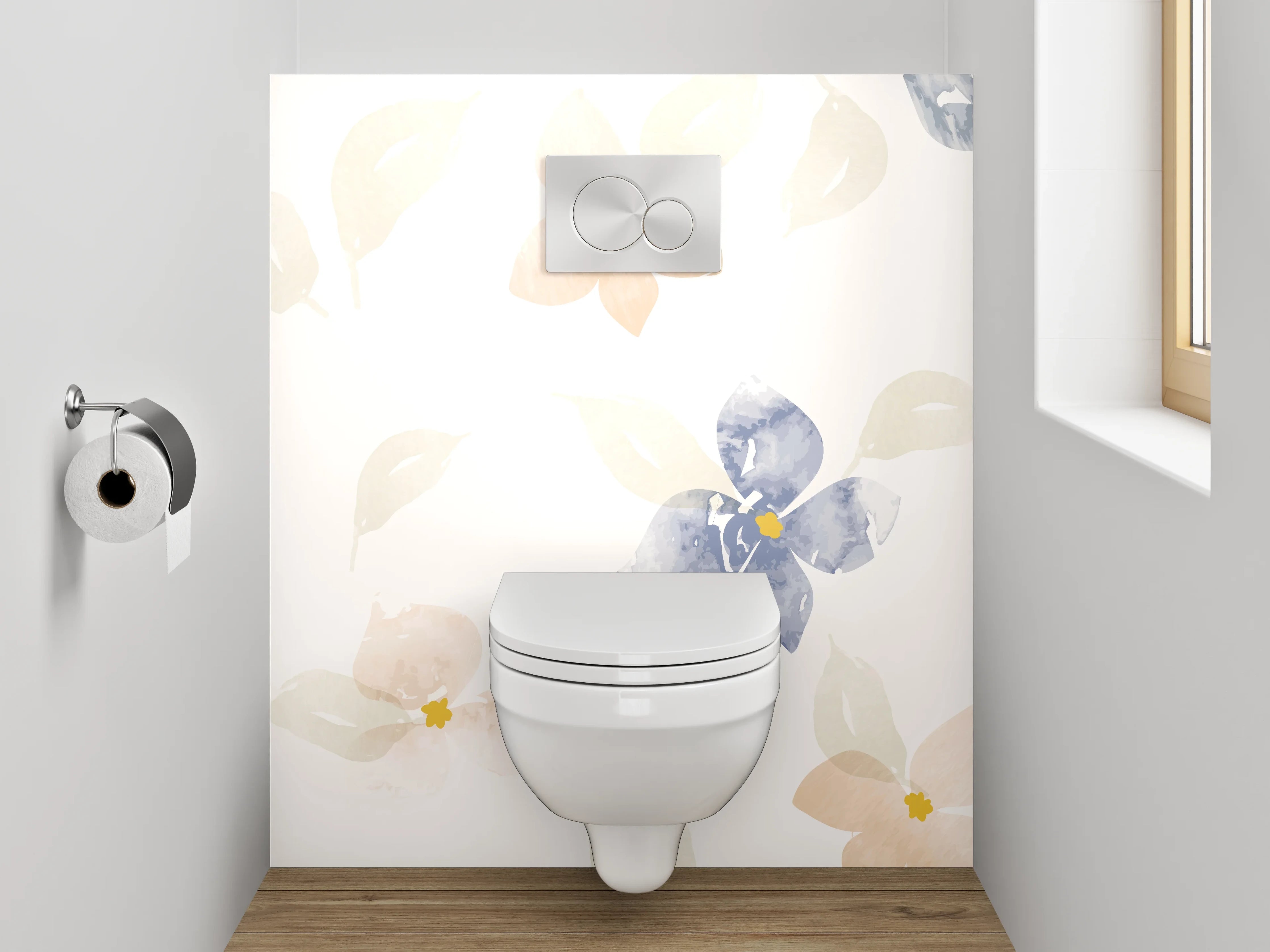 WC-Rückwand - Aquarell Blumen Muster Pastell