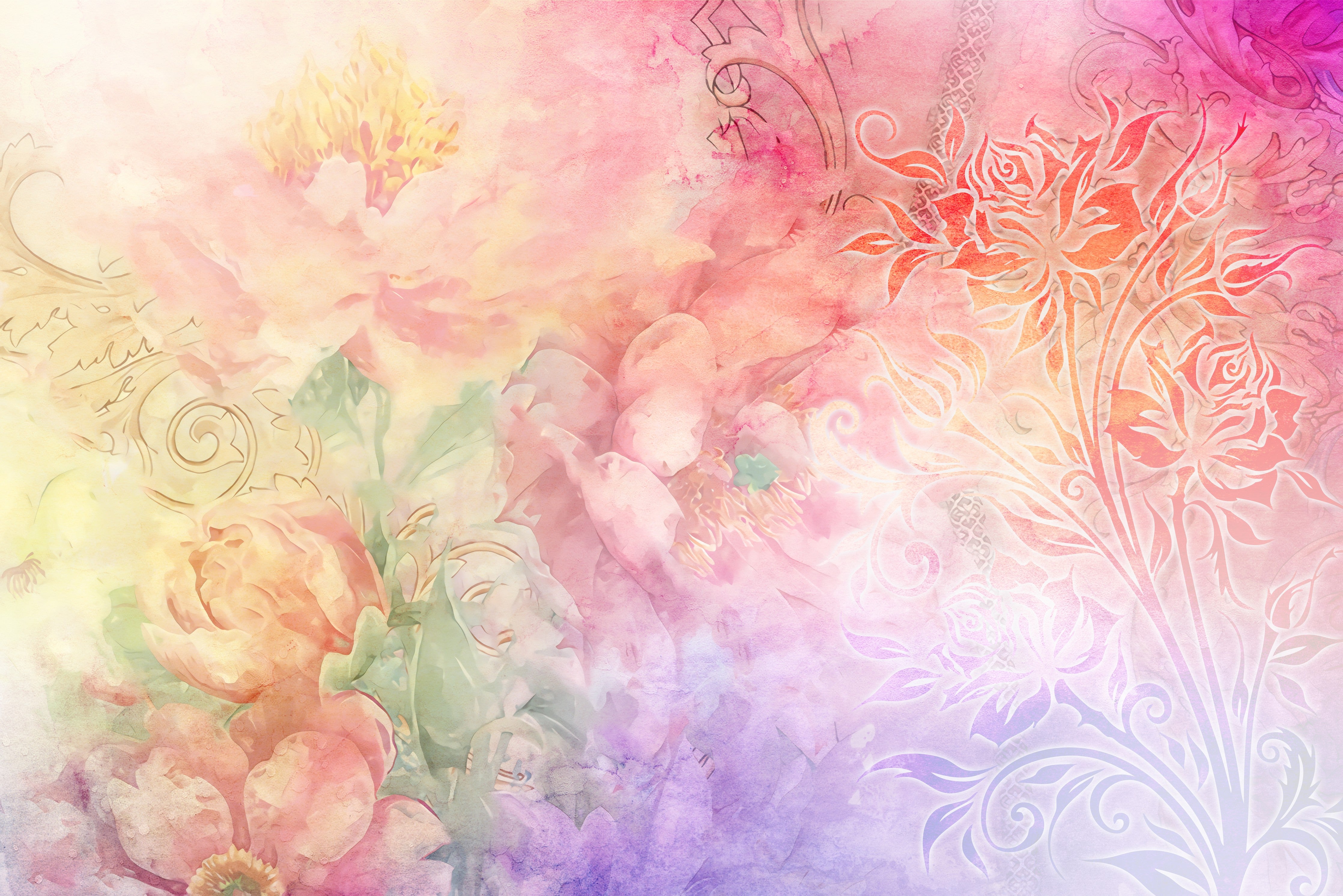WC-Rückwand-Aquarell Blumen Pastellkunst Motiv