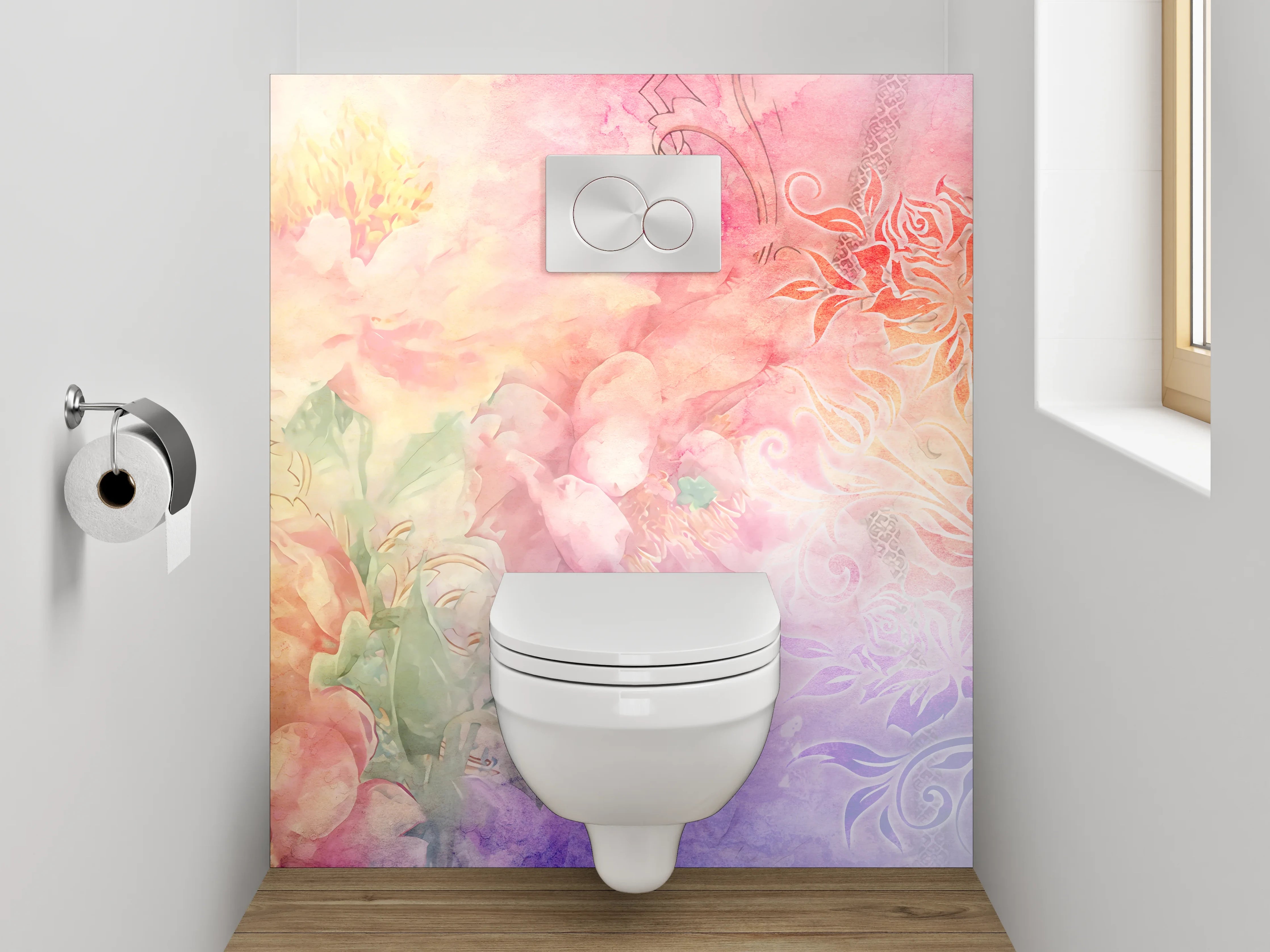 WC-Rückwand - Aquarell Blumen Pastellkunst Motiv