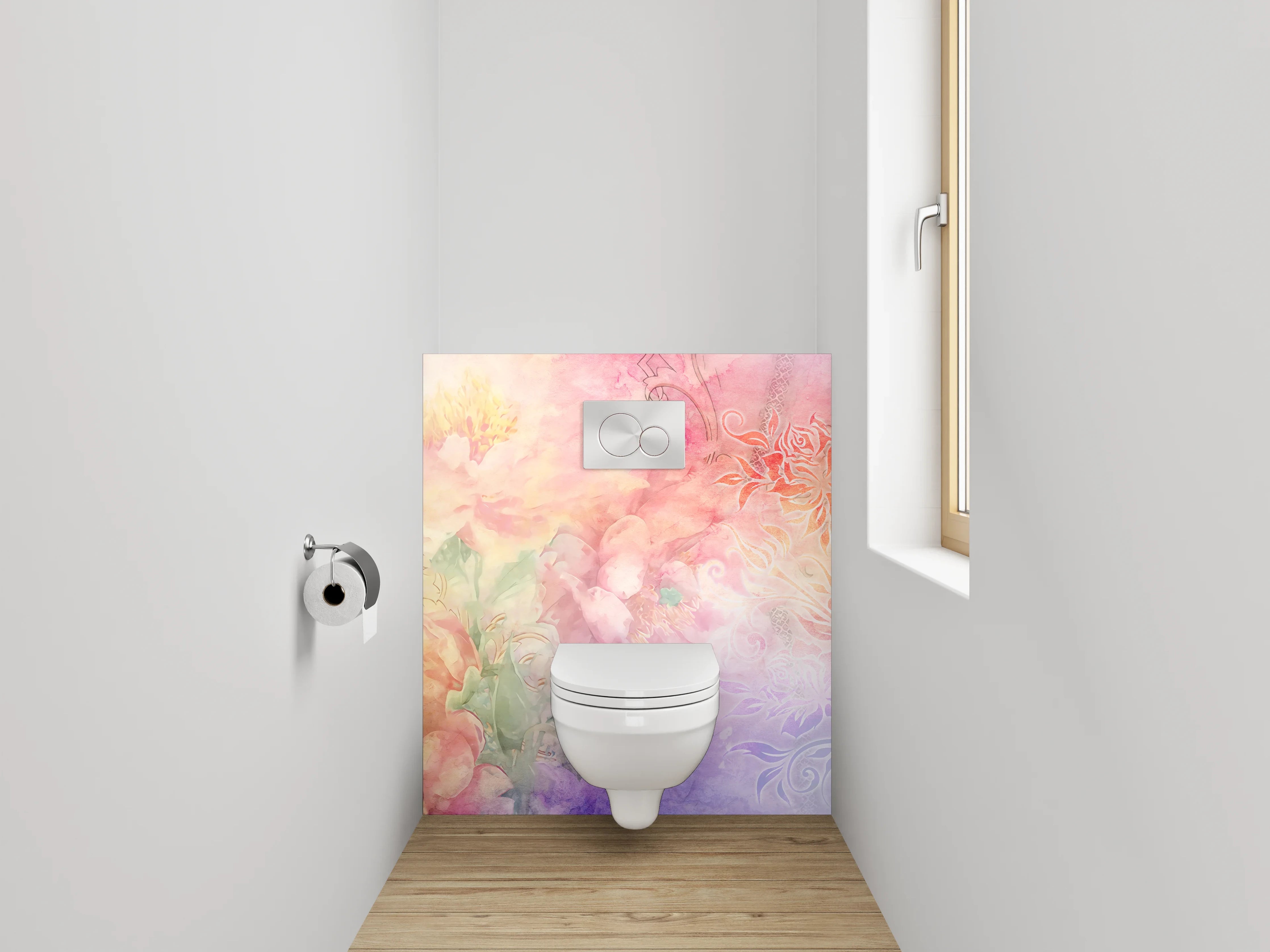 WC-Rückwand - Aquarell Blumen Pastellkunst Motiv