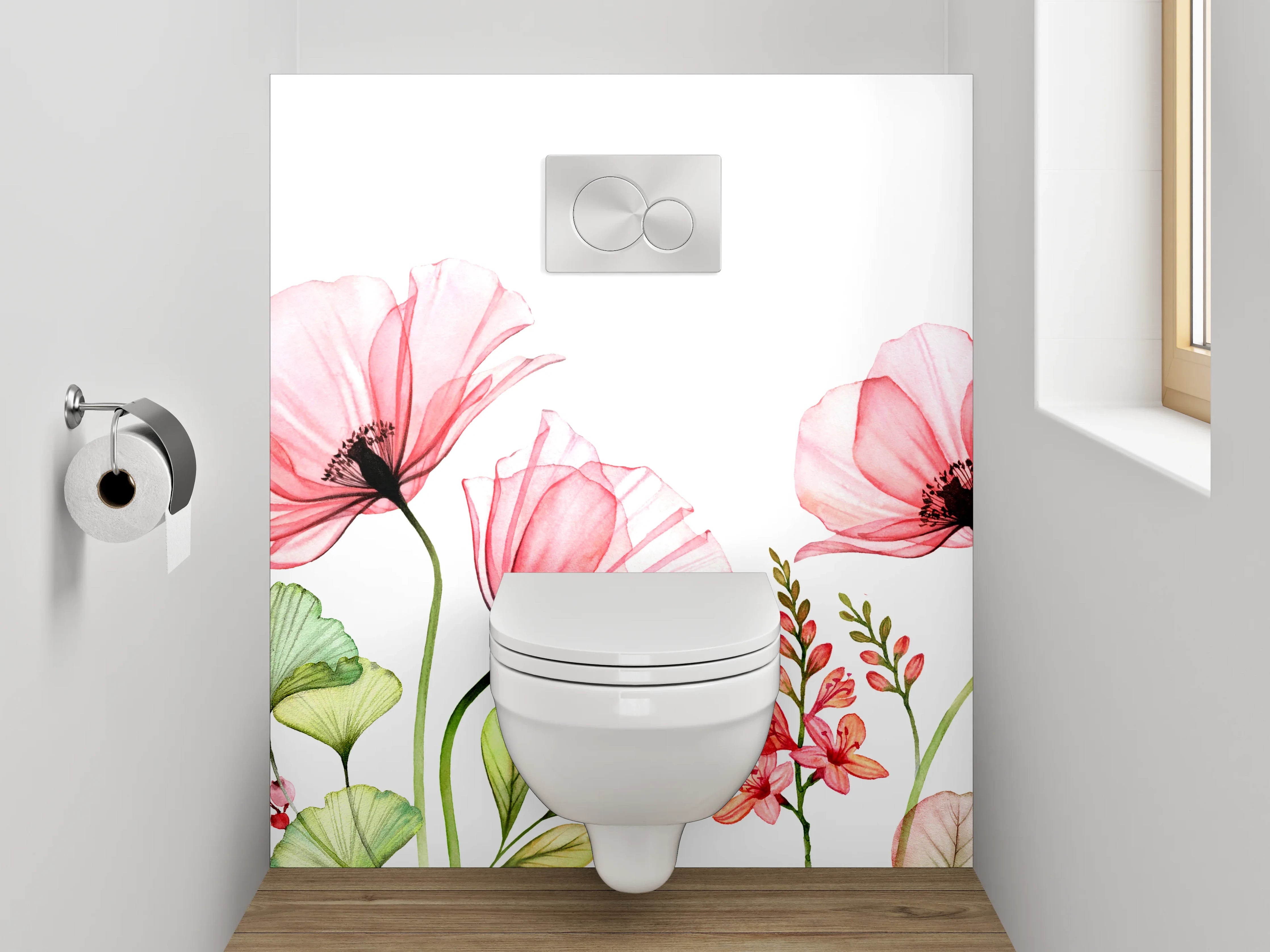 WC-Rückwand - Aquarell Blumen Rosa Grün Poster