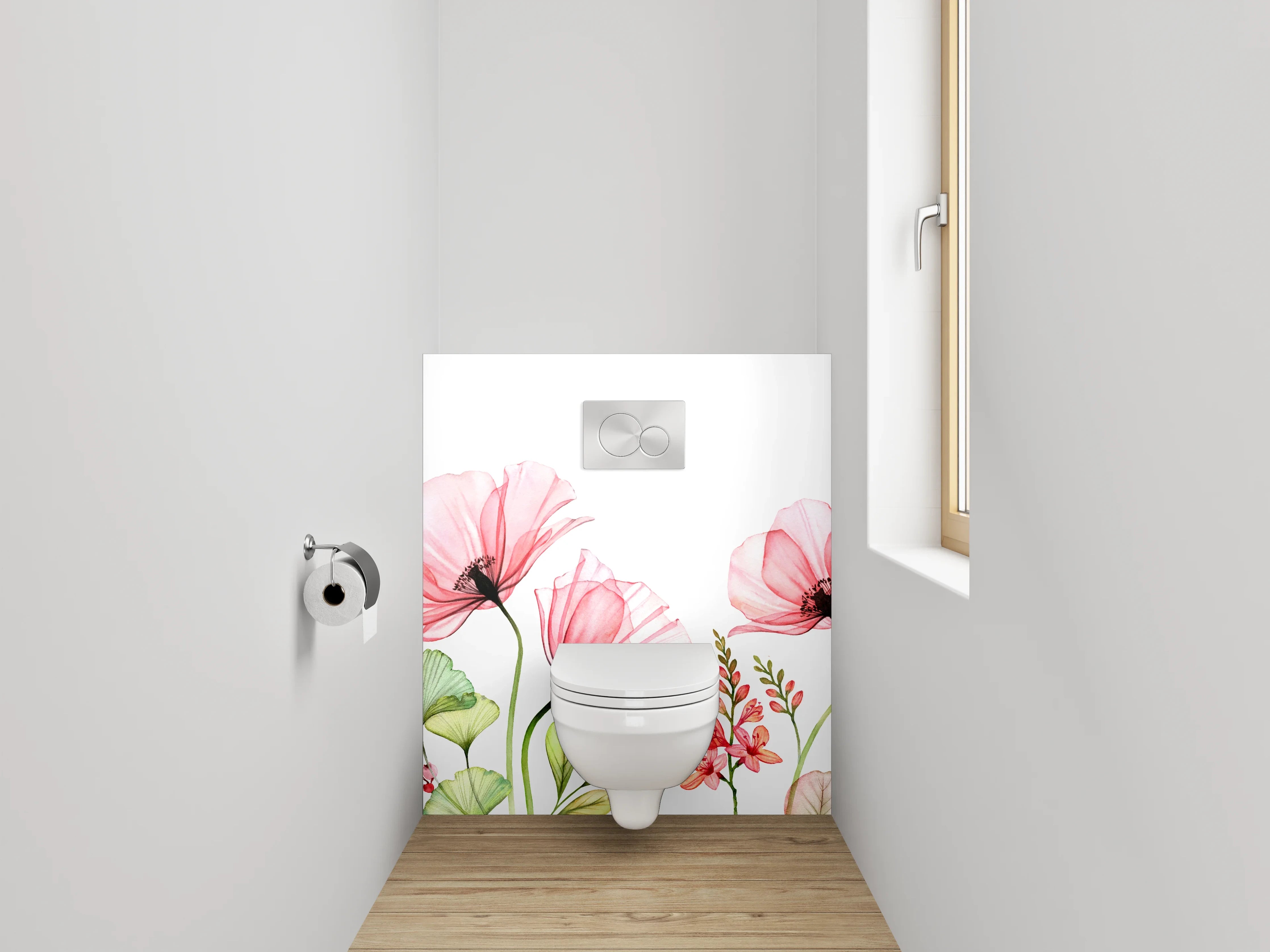 WC-Rückwand - Aquarell Blumen Rosa Grün Poster