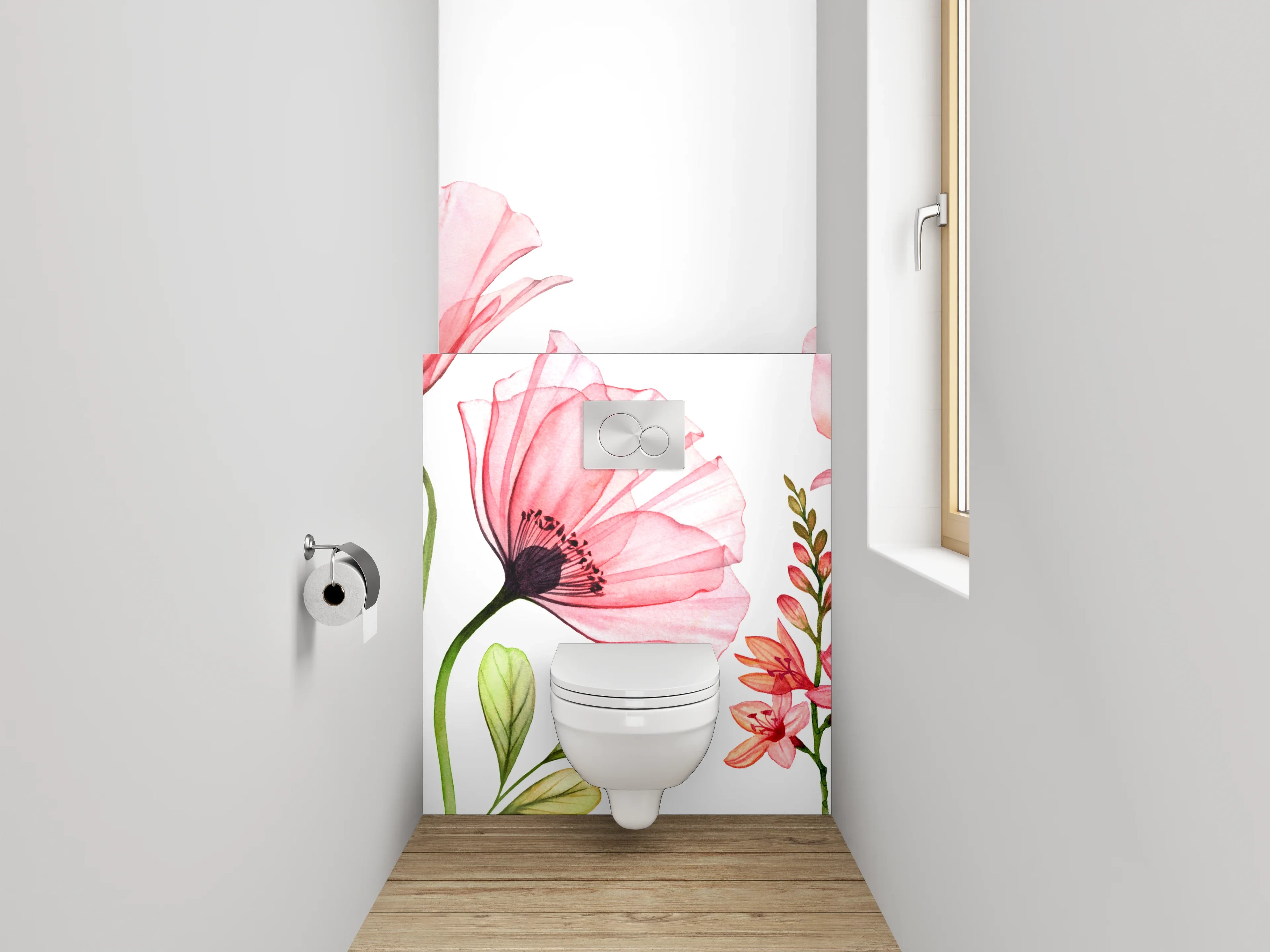 WC-Rückwand - Aquarell Blumen Rosa Grün Poster