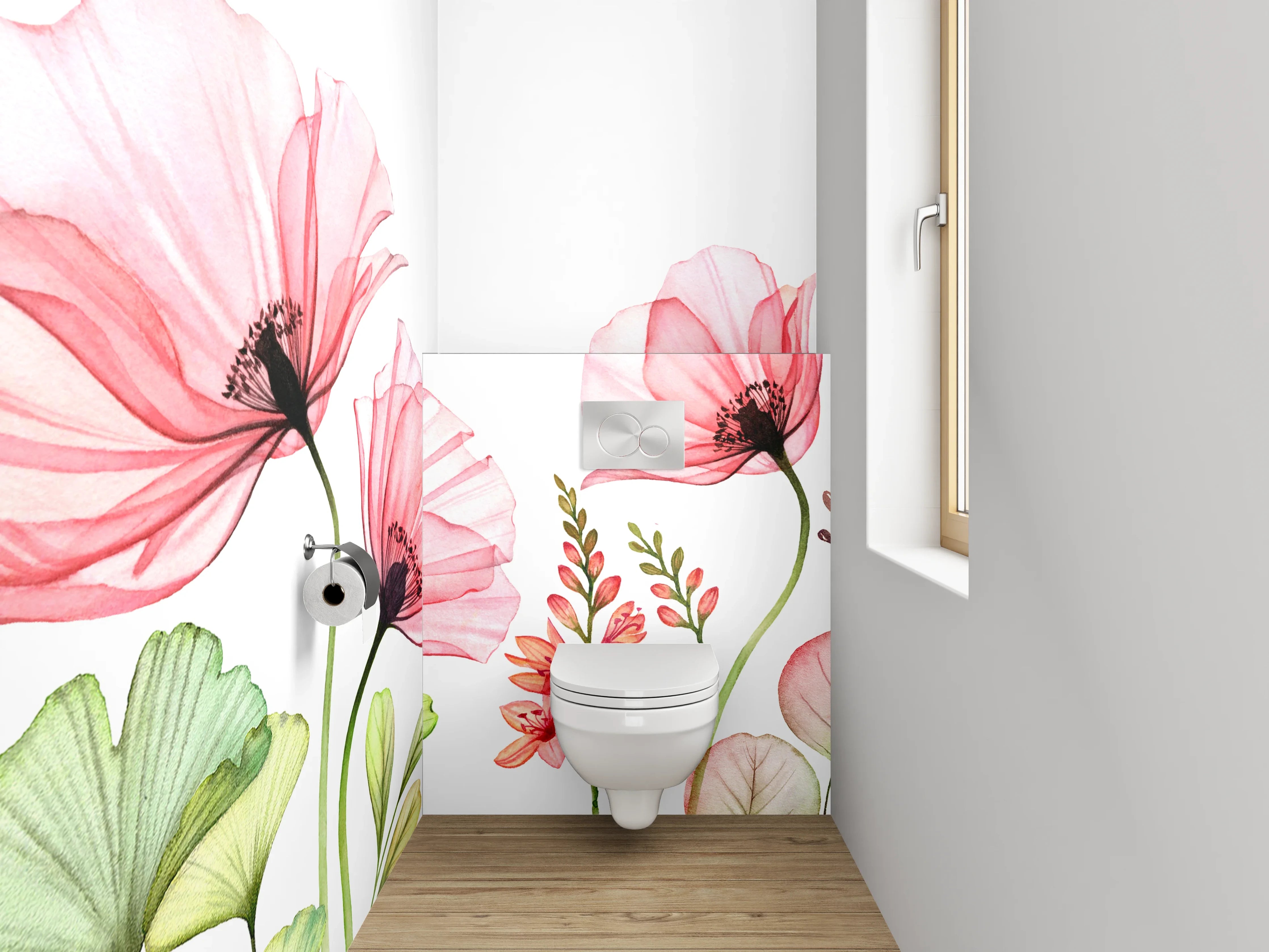 WC-Rückwand - Aquarell Blumen Rosa Grün Poster