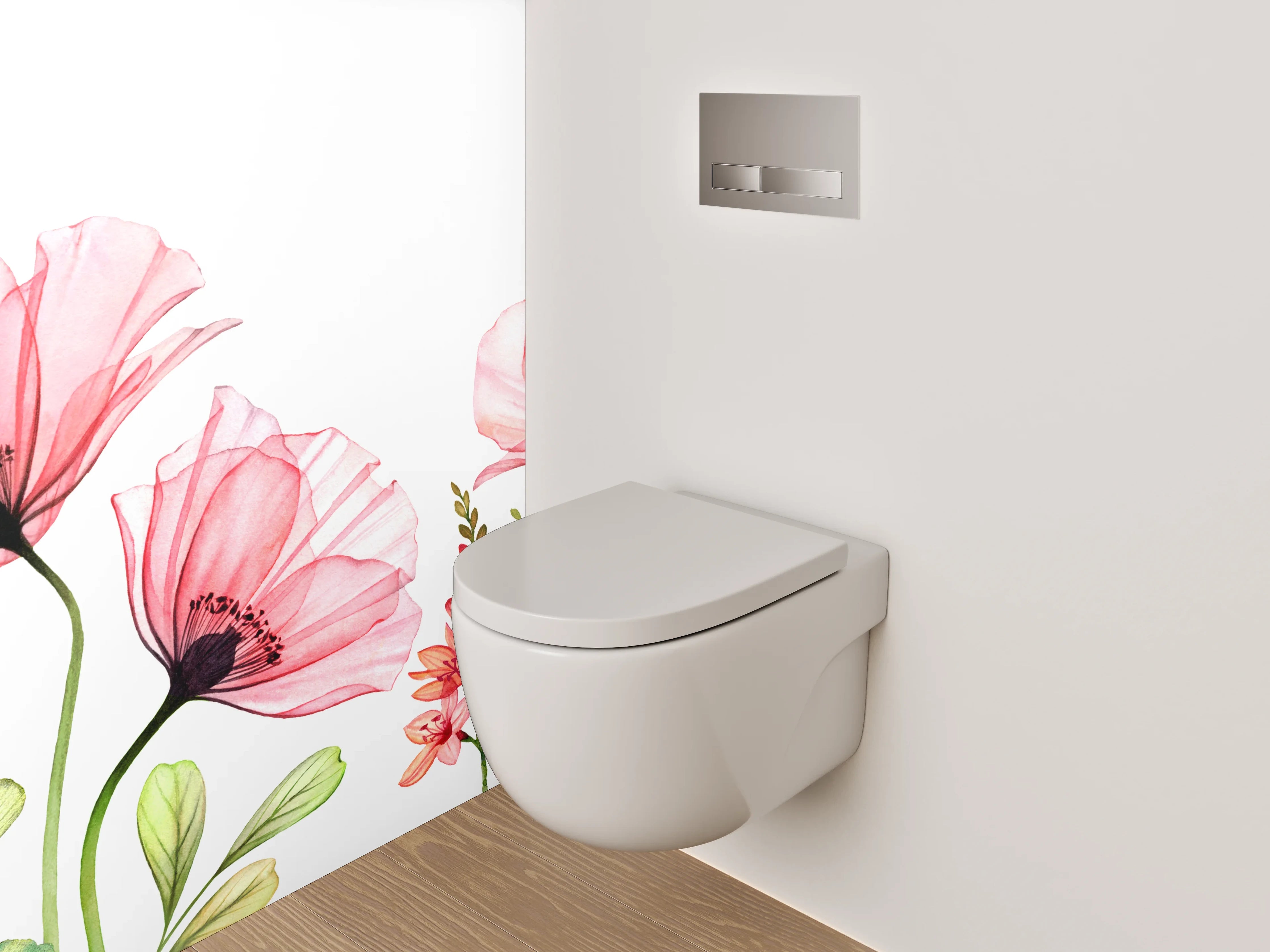 WC-Rückwand - Aquarell Blumen Rosa Grün Poster