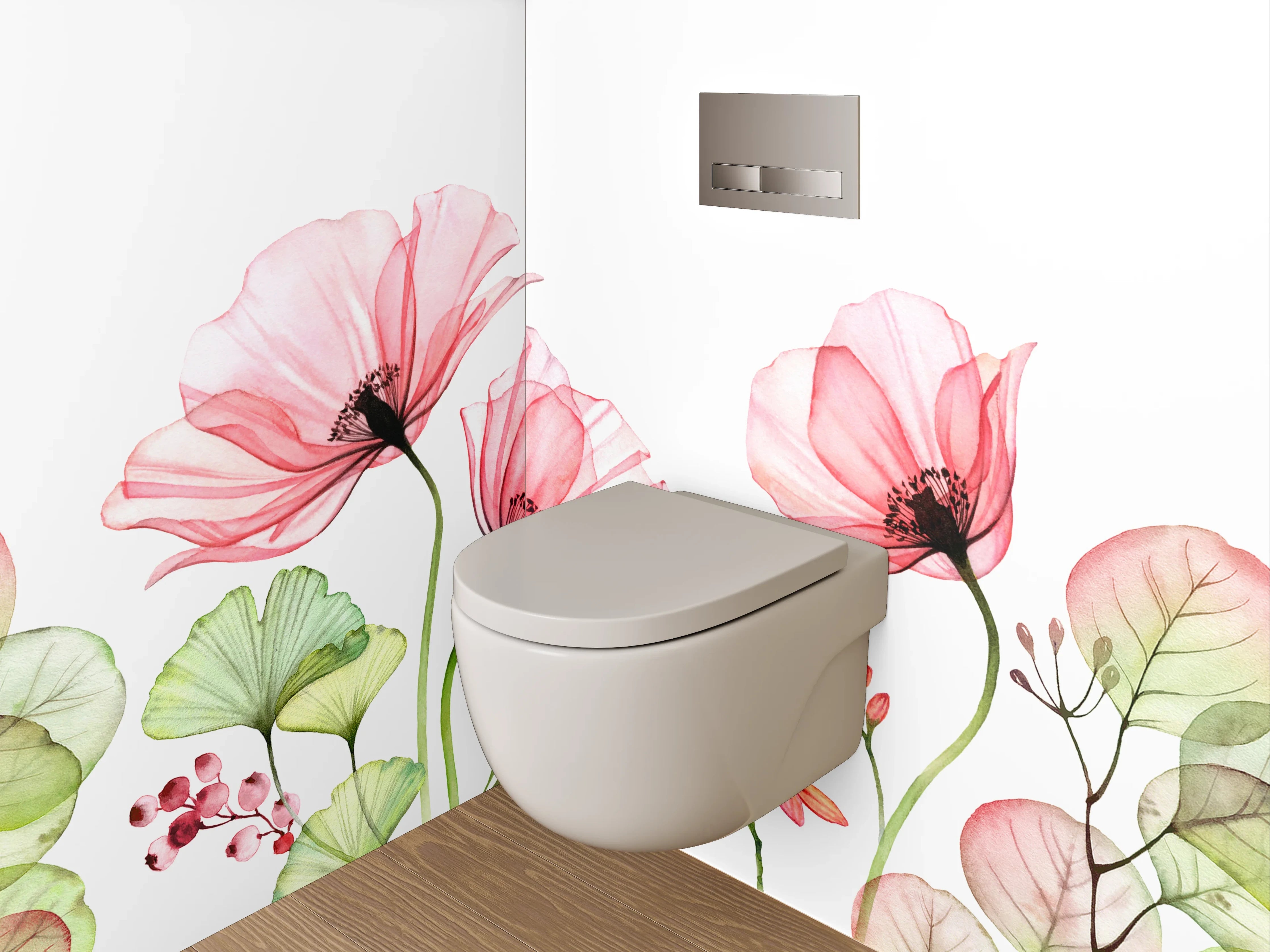 WC-Rückwand - Aquarell Blumen Rosa Grün Poster