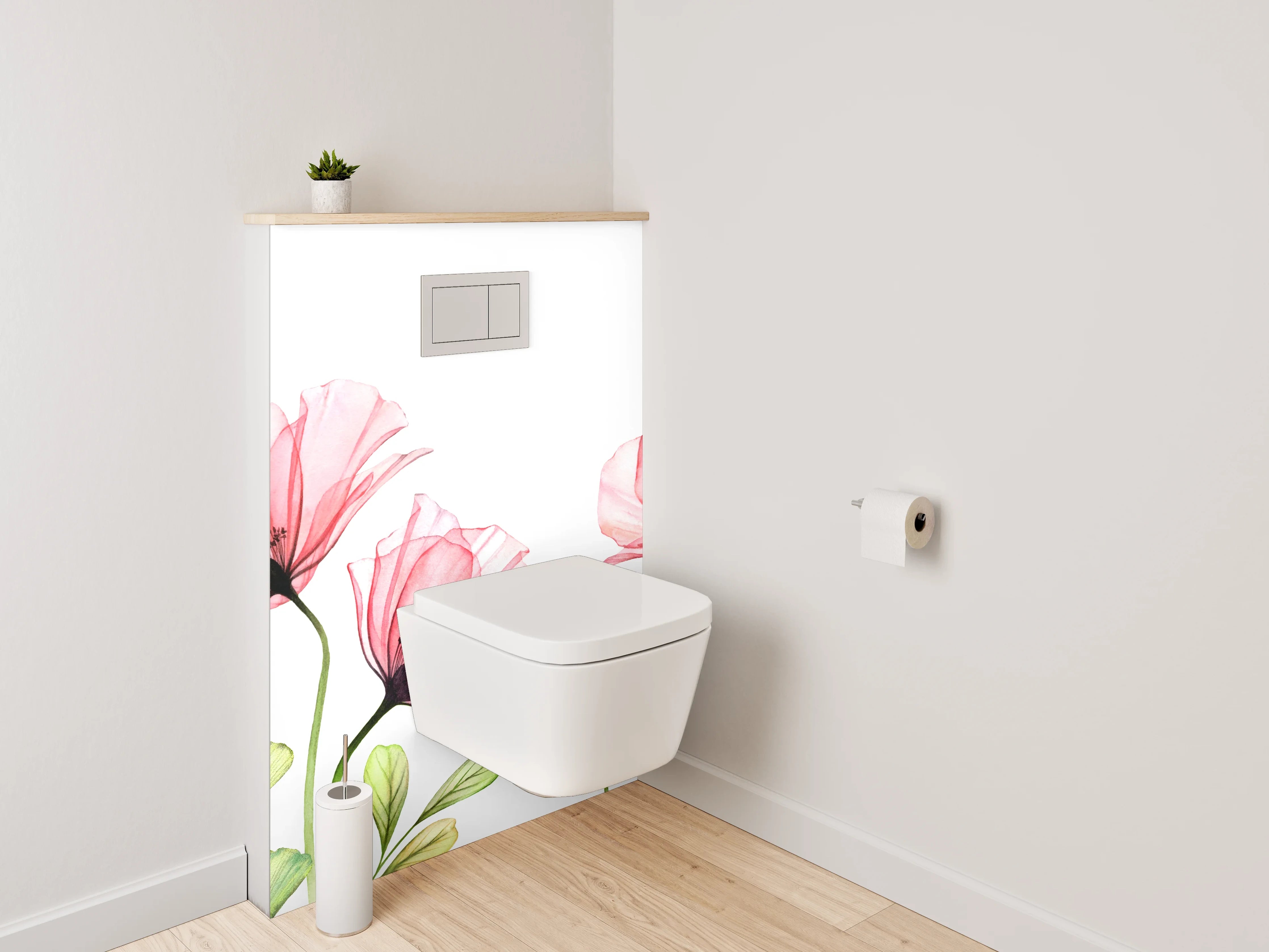 WC-Rückwand - Aquarell Blumen Rosa Grün Poster