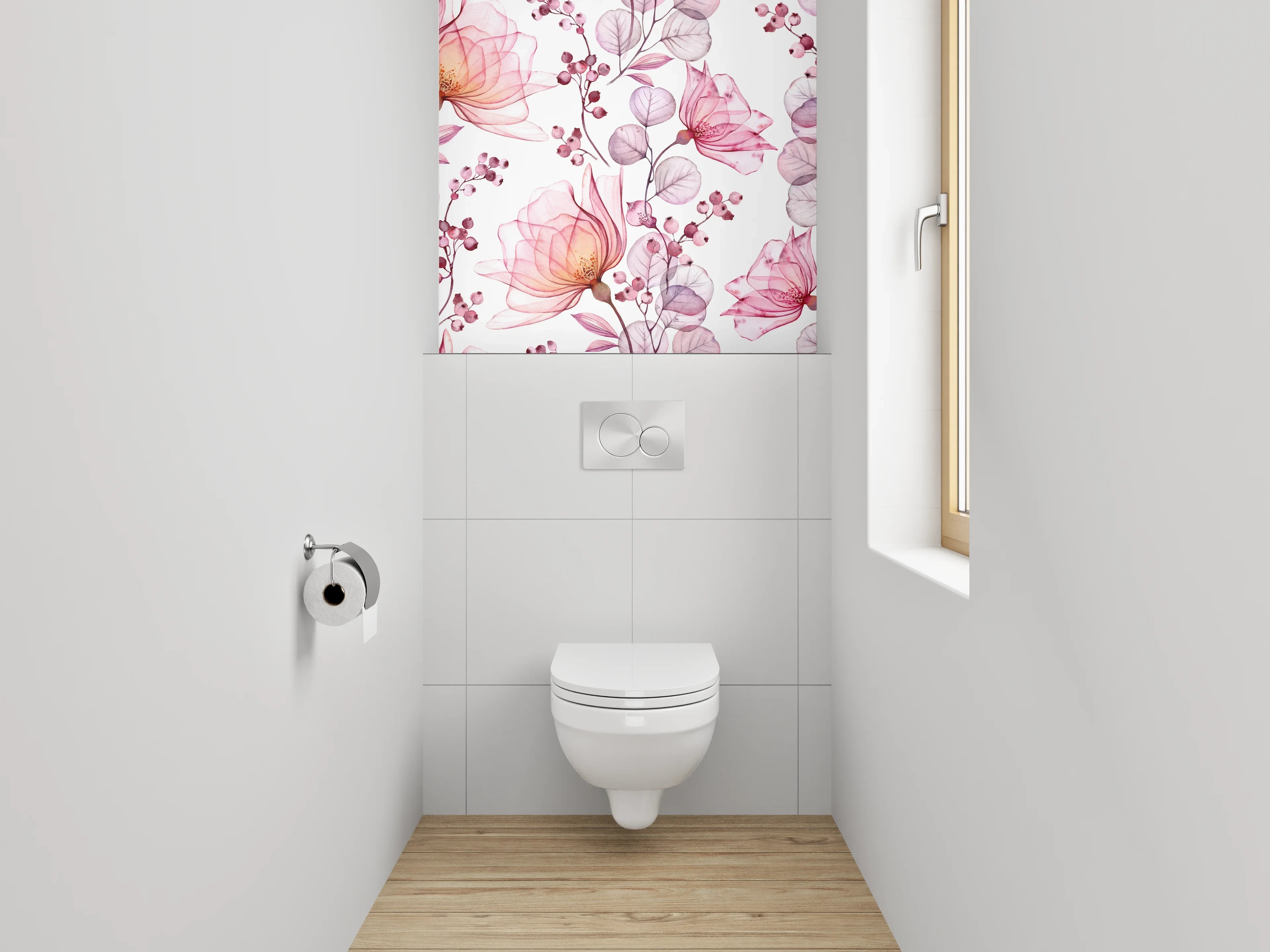 WC-Rückwand - Aquarell Blumen Rosa Lila