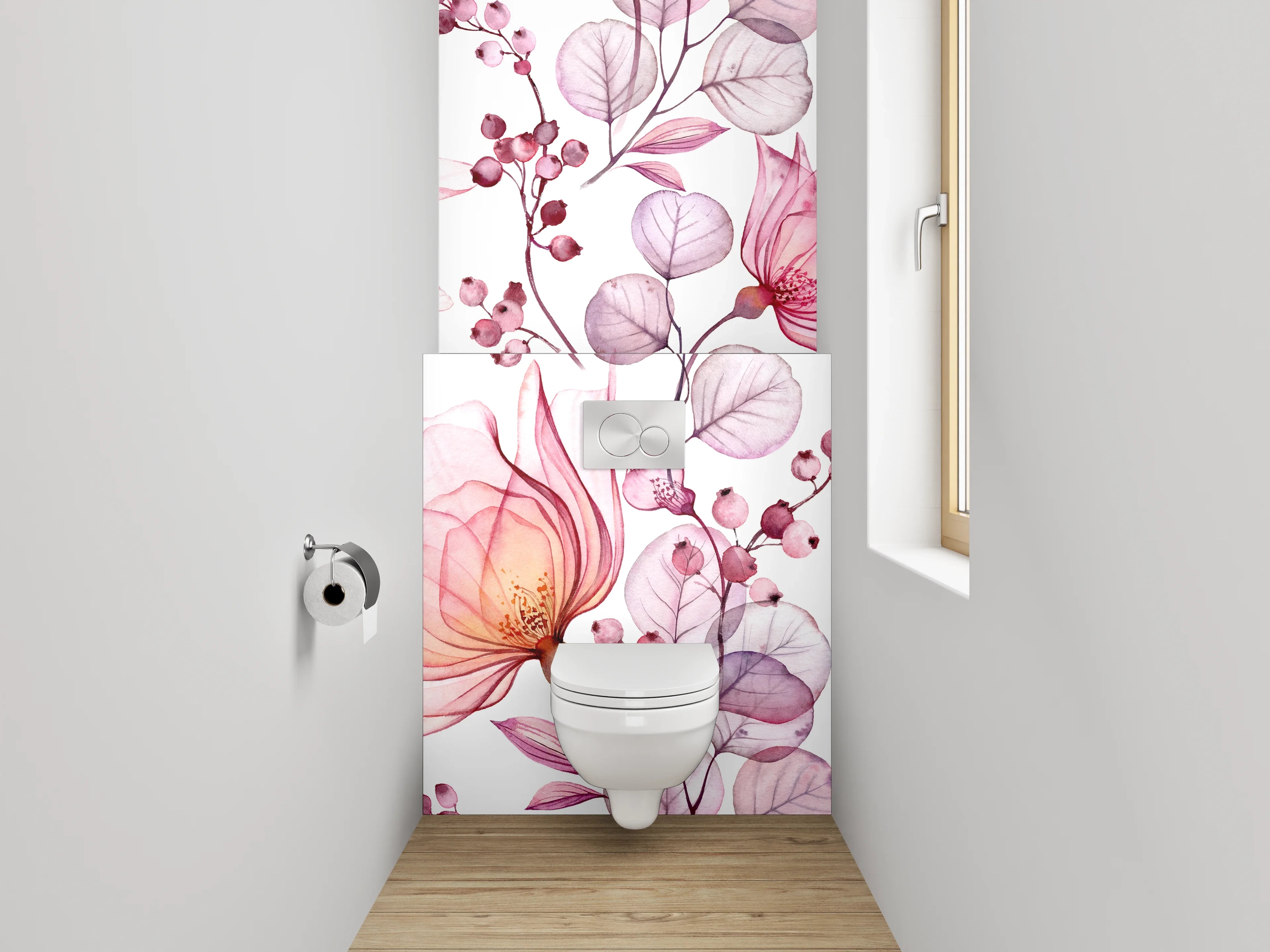 WC-Rückwand - Aquarell Blumen Rosa Lila