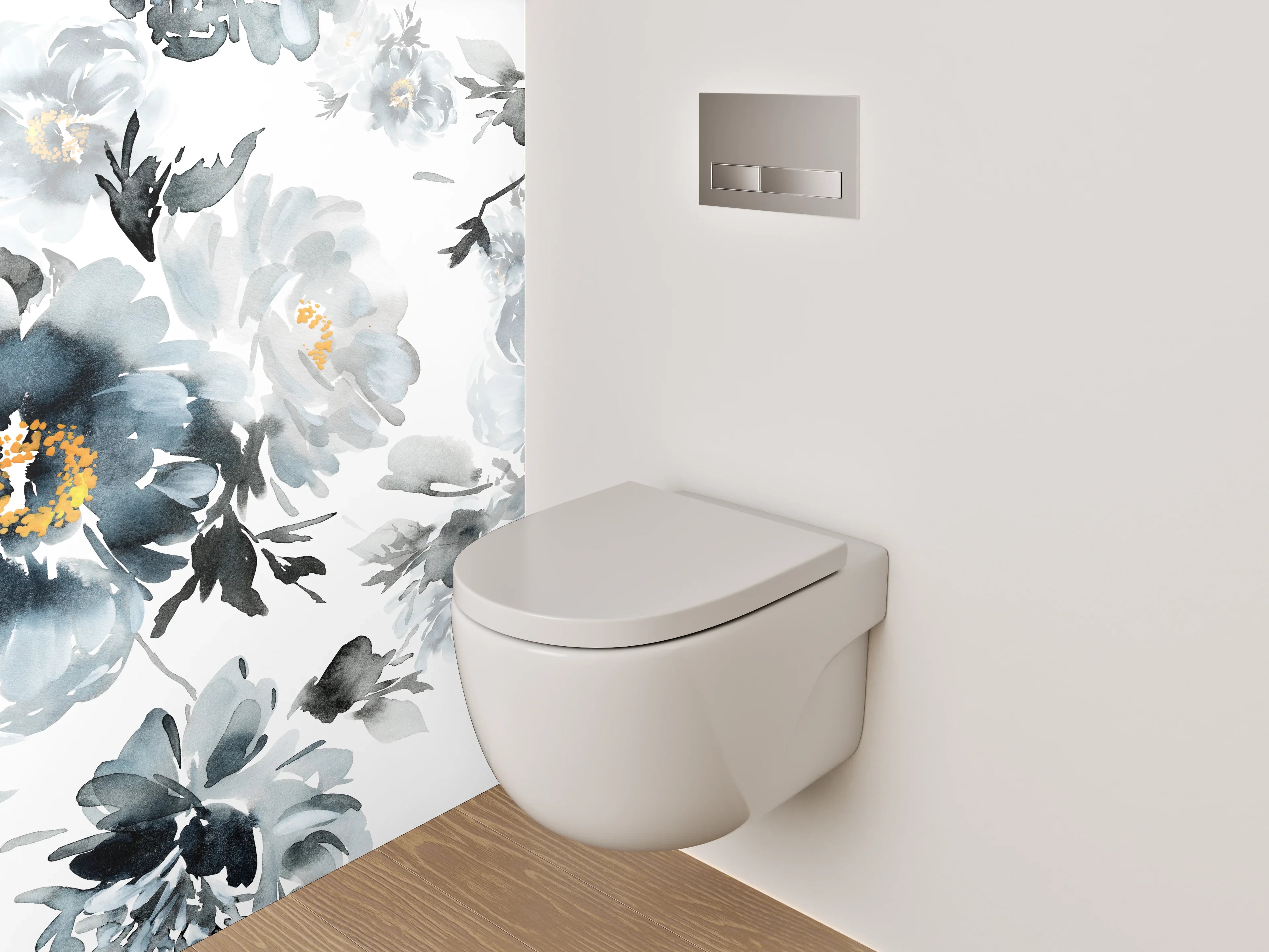 WC-Rückwand - Aquarell Blumen Schwarz-Weiß Eleganz
